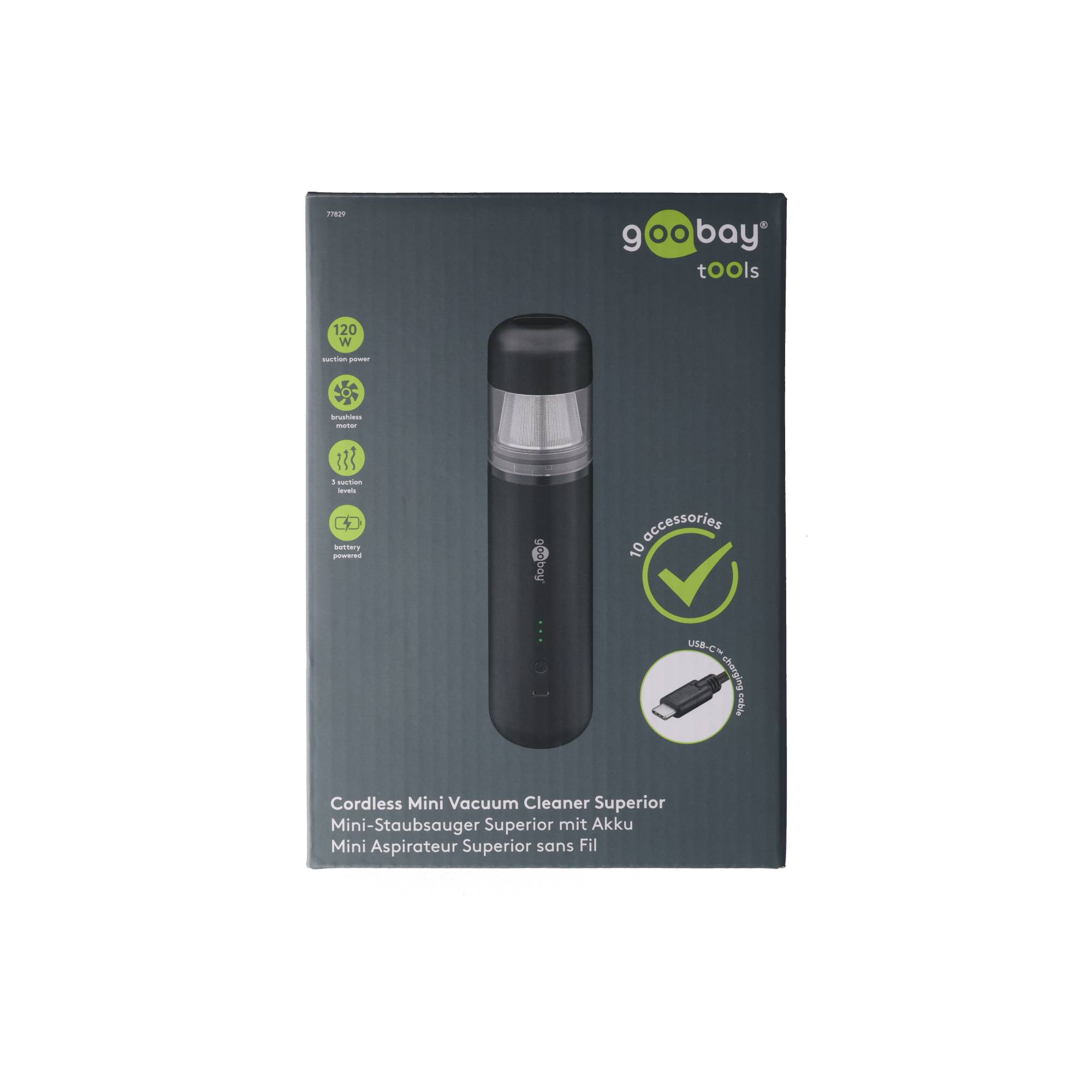 Goobay Mini-Staubsauger Superior mit Akku – kompakt, leistungsstark und vielseitig