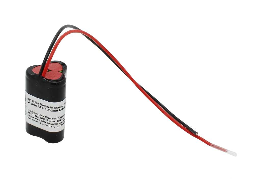 Notleuchtenakku NiMH 3,6V 1500mAh D1x3 Mignon AA mit 200mm Kabel