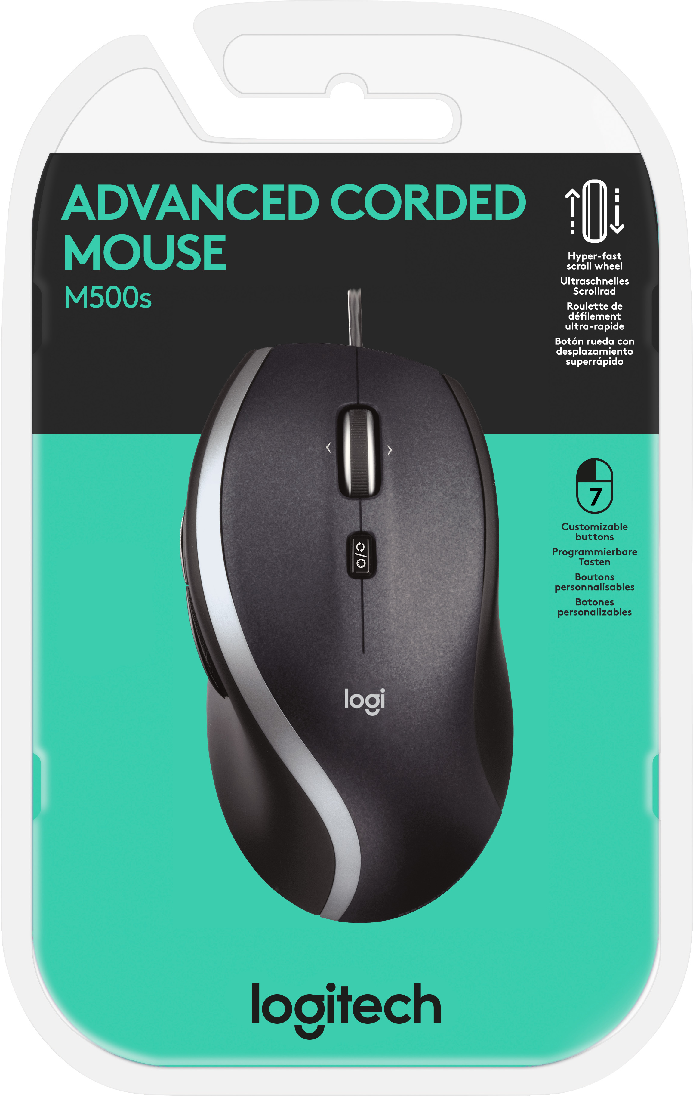 Logitech Maus M500S, Advanced, USB, schwarz Optisch, 4000 dpi, 7 Tasten, Retail