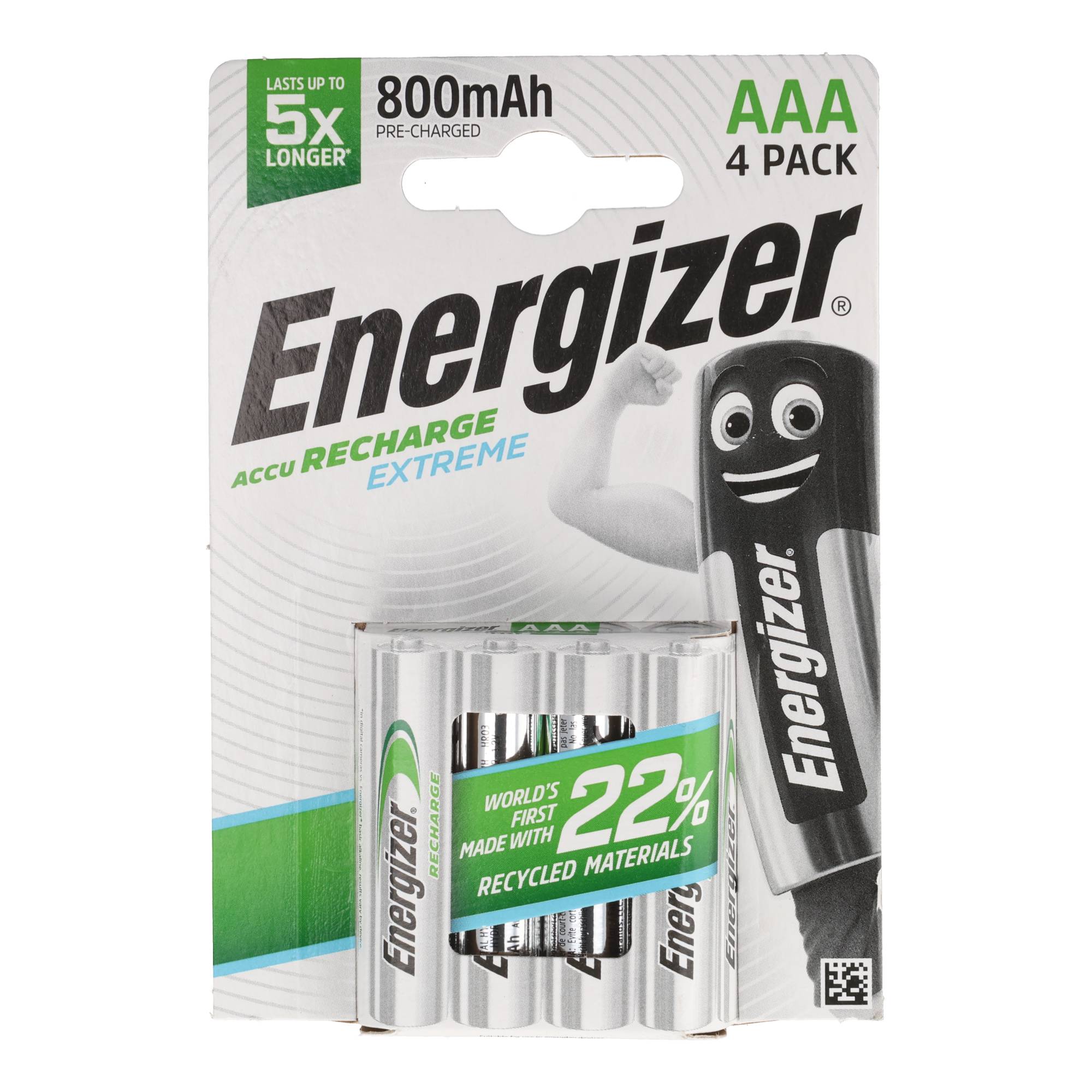 Energizer Akku NiMH, Micro, AAA, HR03, 1.2V/800mAh Extreme, Pre-charged, Retail Blister (4-Pack)