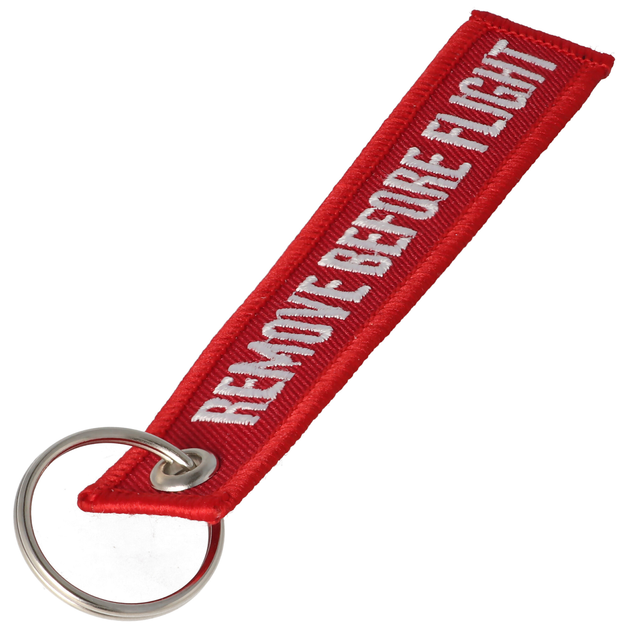 Anhänger mit Schriftzug Remove before flight Mini Abmessungen ca. 10,9 x 2,2 cm
