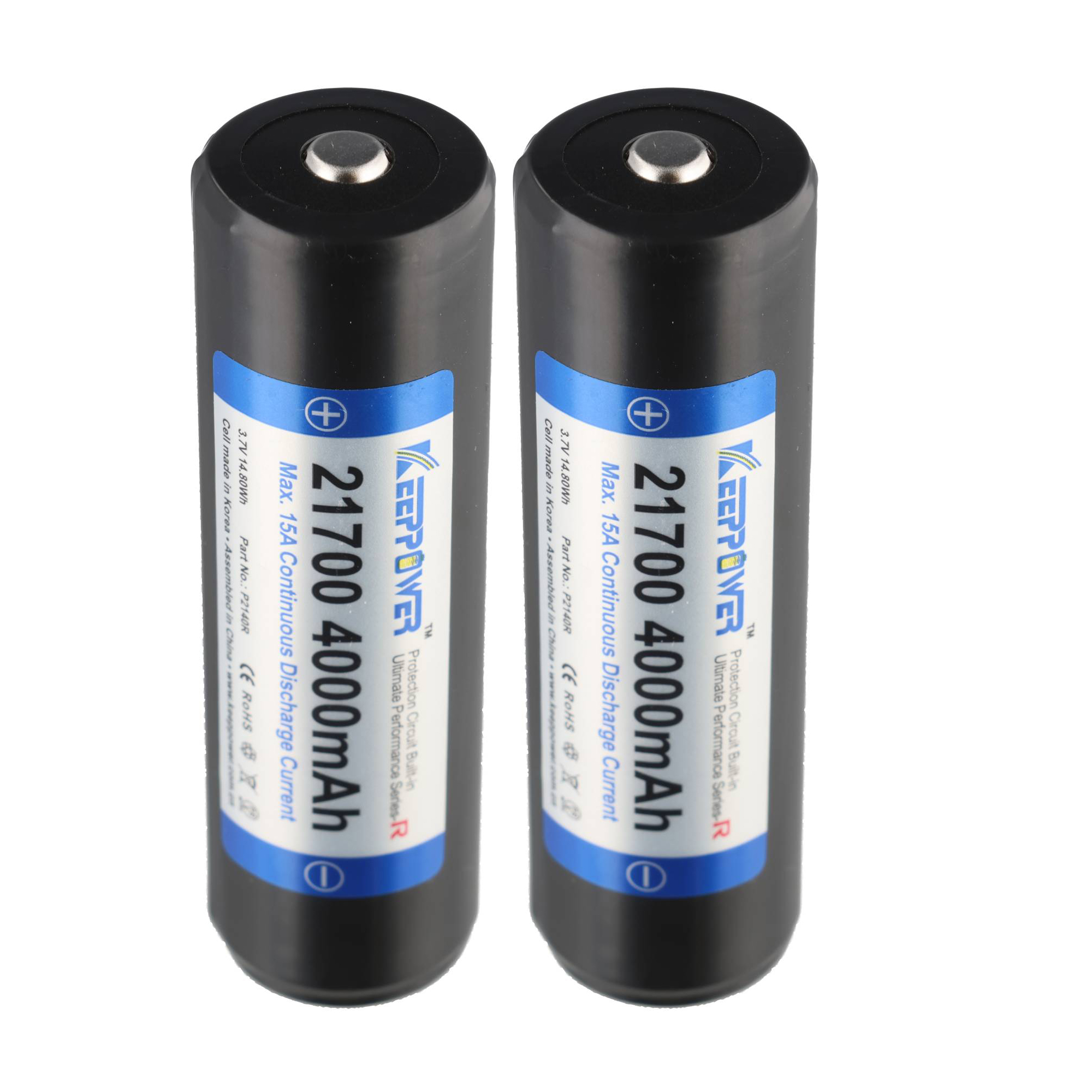 2 Stück Keeppower 21700 15A 4000mAh 3,6V - 3,7V Li-Ion-Akku PCB geschützt P2140R