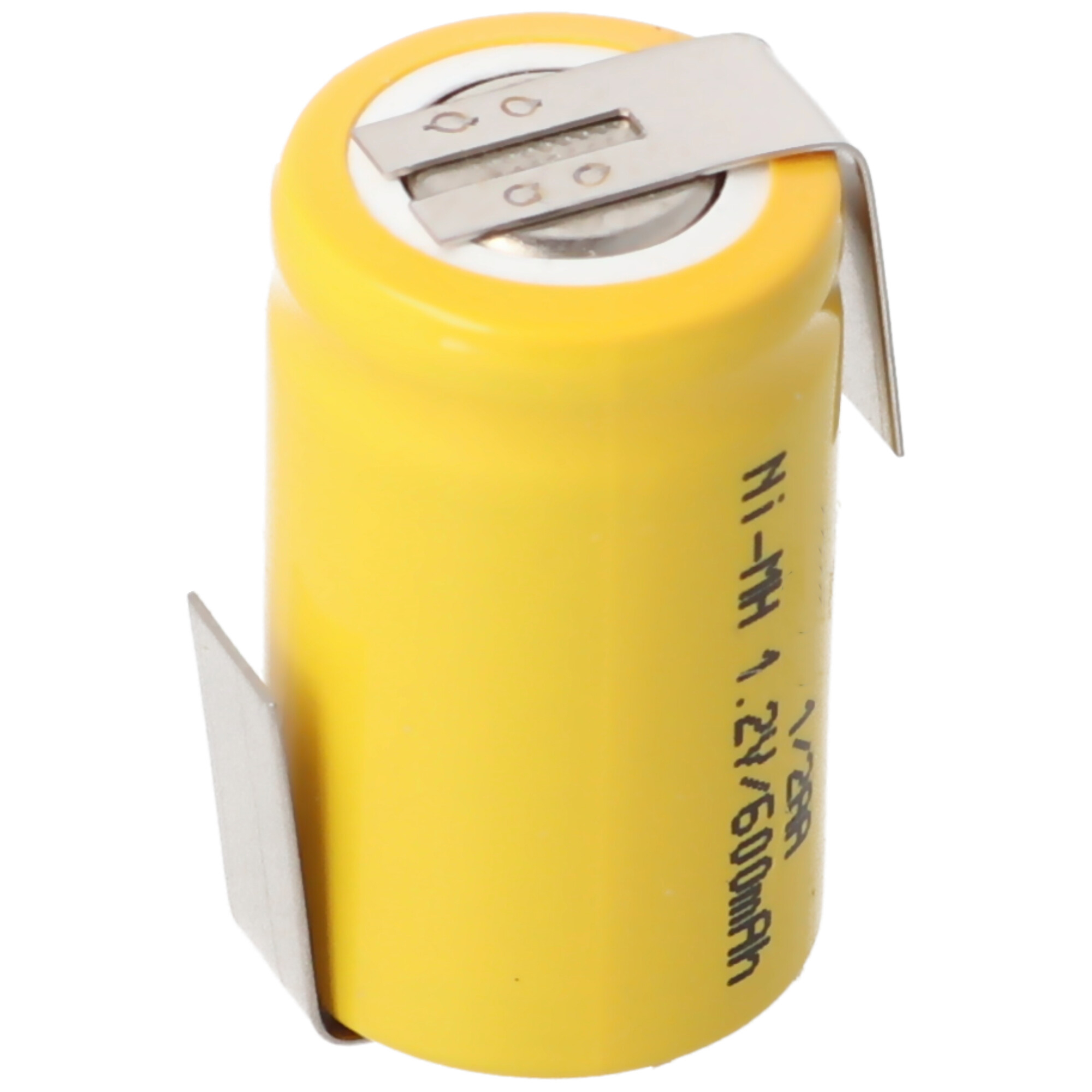 1/2AA Akku mit 1,2 Volt Spannung und 600mAh Kapazität mit Lötfahnen Z-Form, 25,5 x 14,5 mm