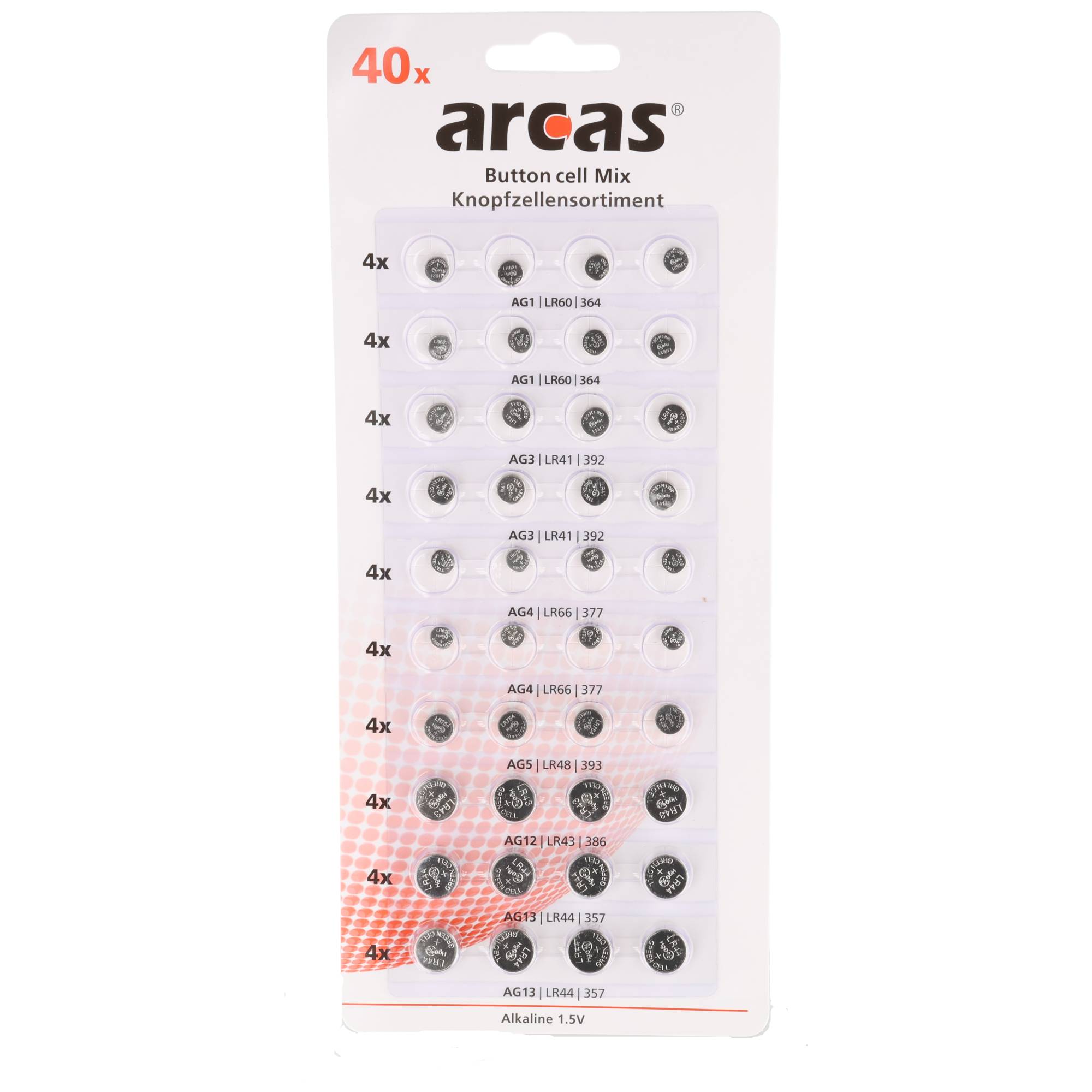 40 Stück Alkaline Knopfzellenset, Alkaline AG 1,5V Batterien im Sparpack, 40-tlg