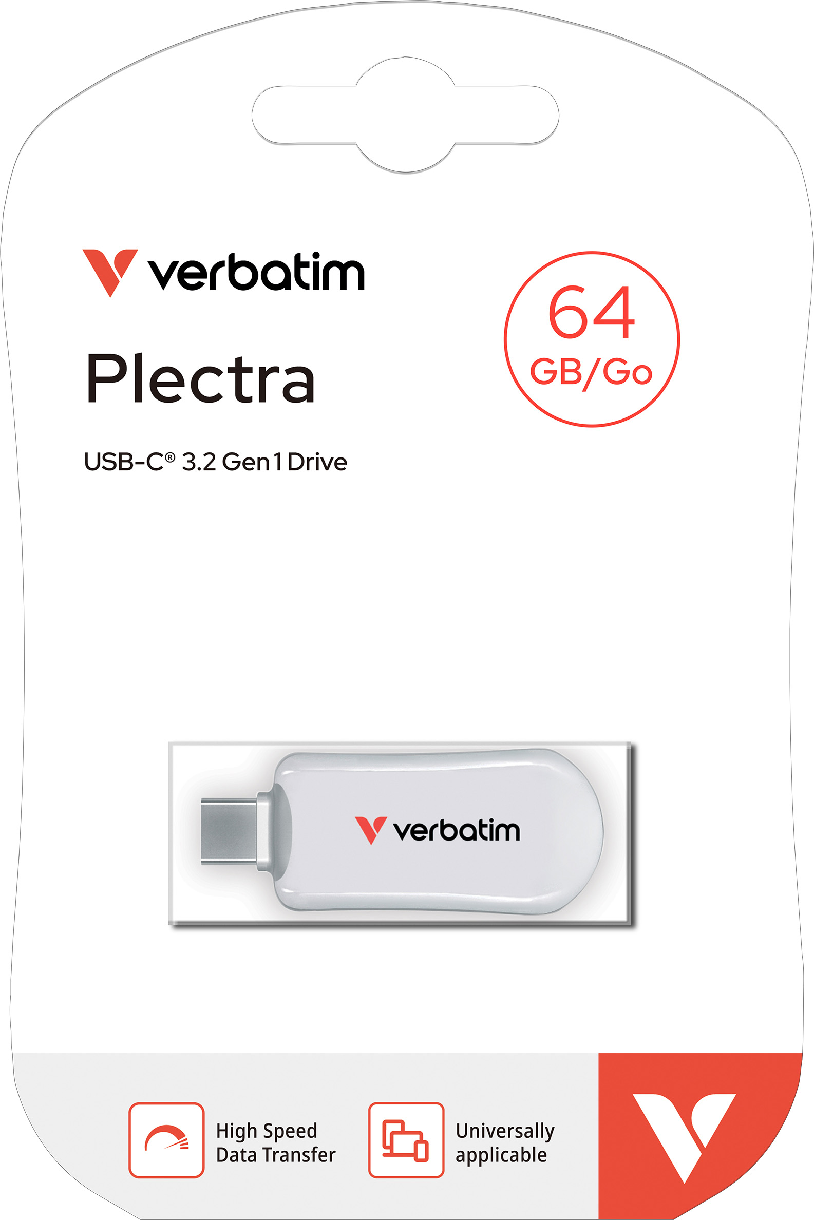 Verbatim USB 3.2 Stick 64GB, Plectra, weiss Typ-C, (R) 100MB/s, (W) 25MB/s, Retail-Blister