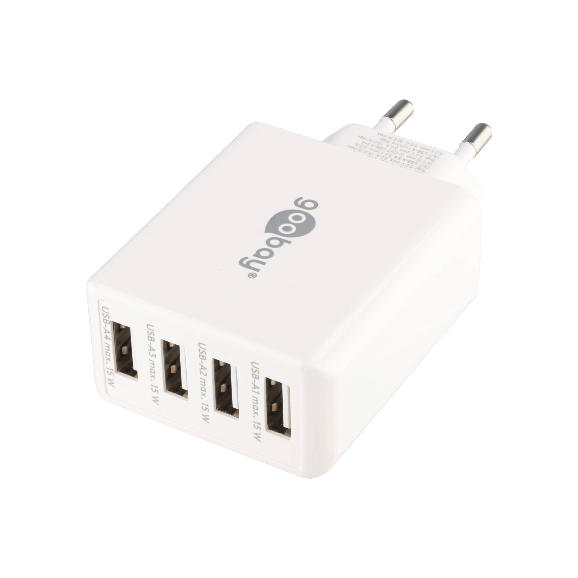 4-fach USB-Ladegerät, mehrfach USB-Ladegerät, 30W, lädt bis zu 4 Geräte gleichzeitig, weiß