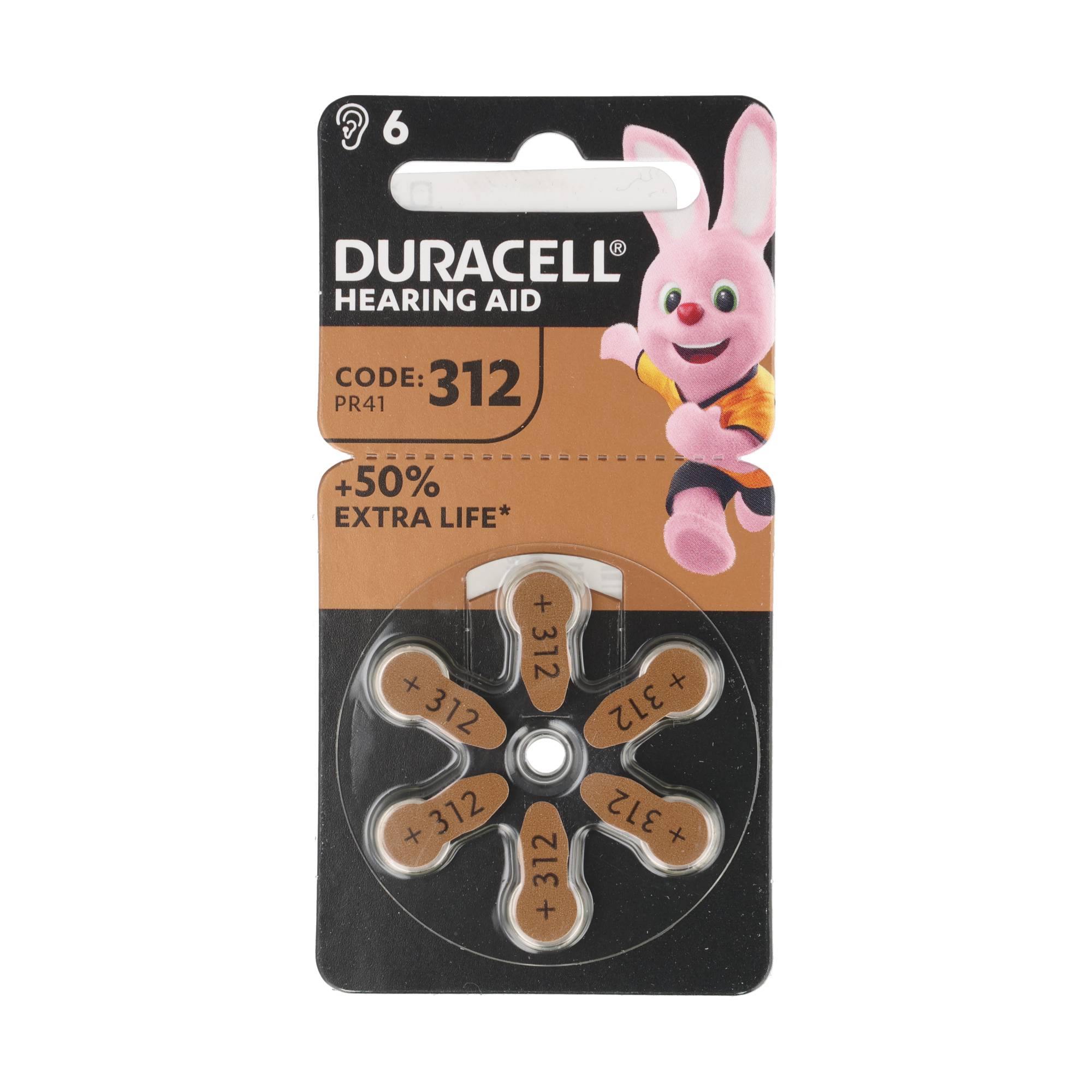 Duracell Batterie Zinc Air, 312, 1.4V Easy Tab, Retail Blister (6-Pack) Hörgerätebatterie