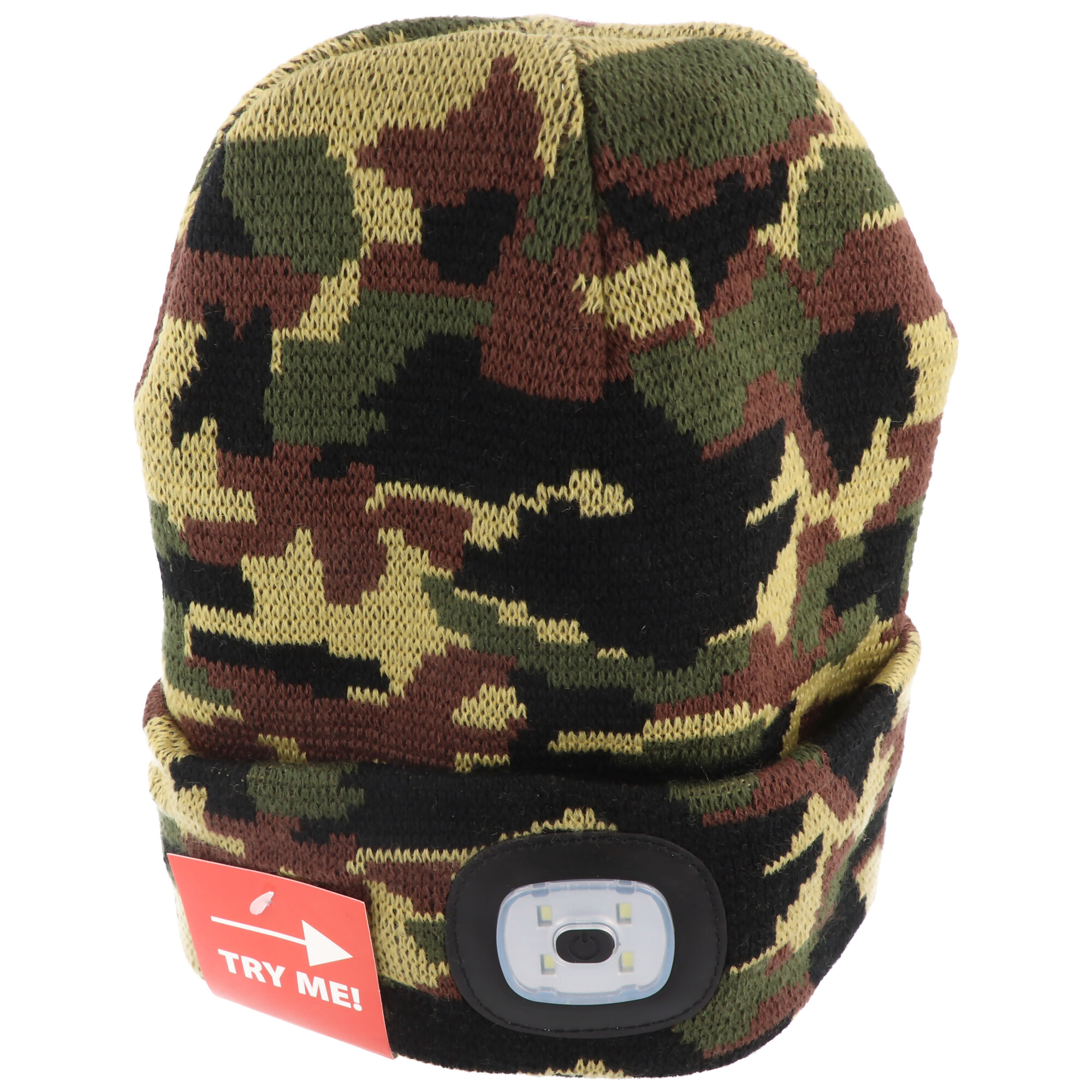 Größe XS, extra kleine Mütze mit LED-Frontleuchte, Strickmütze mit LED-Licht ideal zum Joggen, Campen, Arbeiten, Spazieren etc., wiederaufladbar per USB und waschbar, tarnfarben camouflage