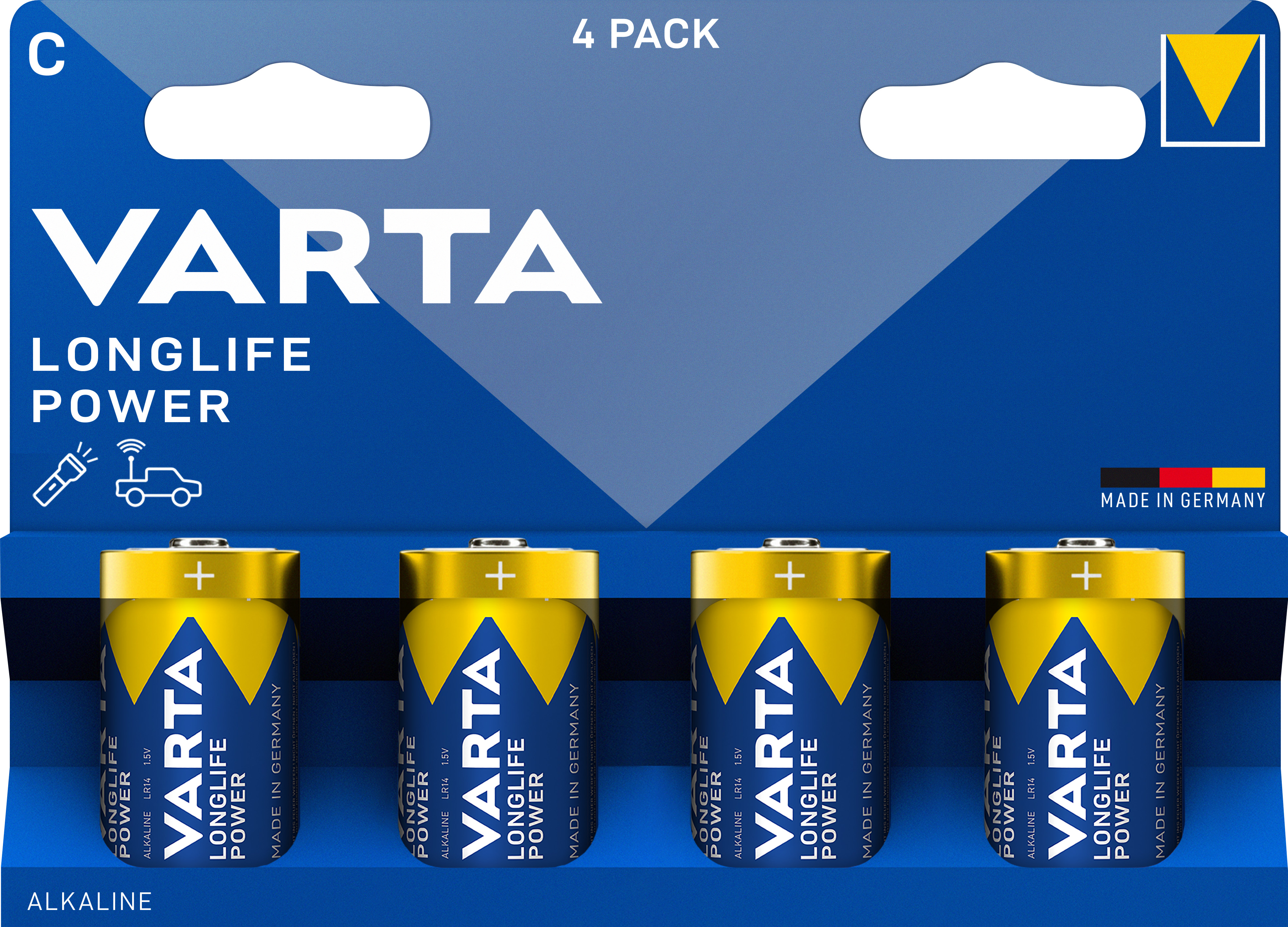 Varta Batterie Alkaline, Baby, C, LR14, 1.5V Longlife Power, Retail Blister (4-Pack)