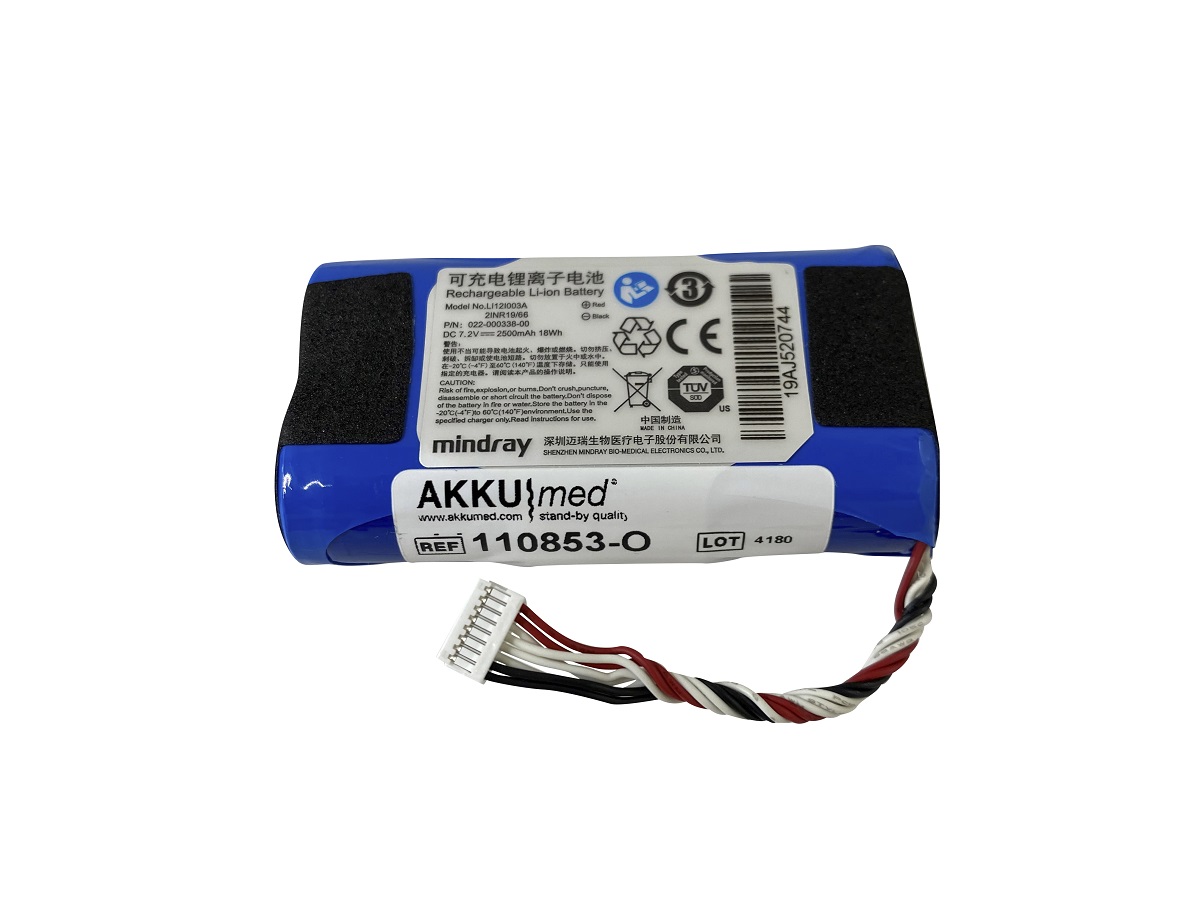 Original Li Ion Akku für Mindray Monitor EKG BeneVision N1 Typ LI12I003A/ 022-000338-00 - 7,56 V 2500 mAh 68x36x18 mm