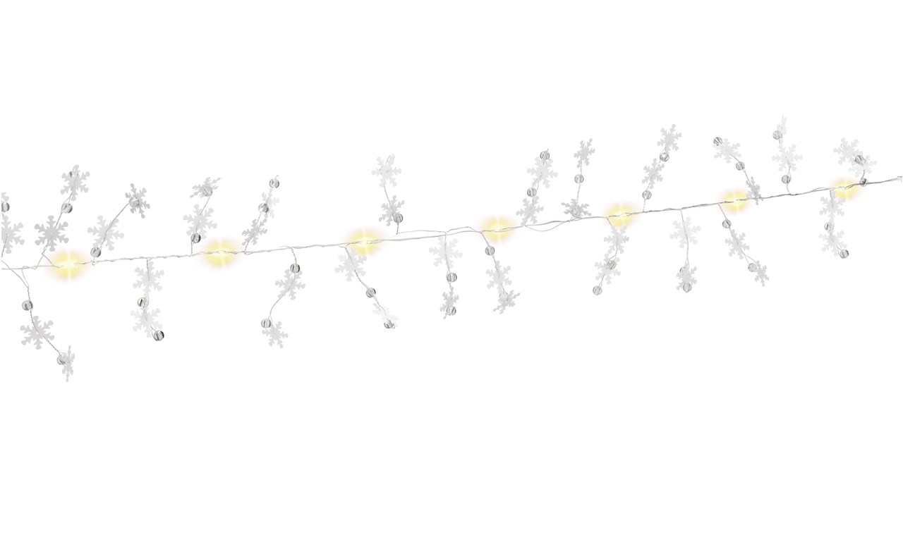 Goobay 10er LED-Silberdraht-Lichterkette "Schneeflocken" - mit Timer-Funktion, warm-weiß (3000 K), batteriebetrieben