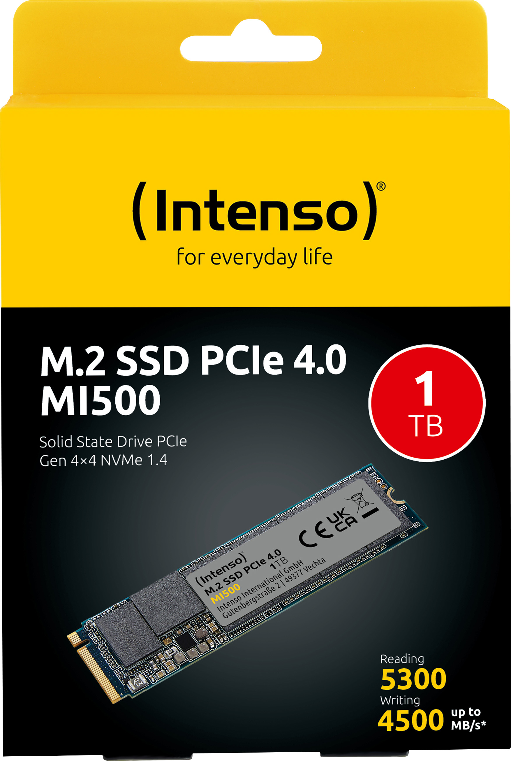 Intenso SSD 1TB, PCIe 4.0, M.2, NVMe, MI500 (R) 5300MB/s, (W) 4500MB/s, Retail