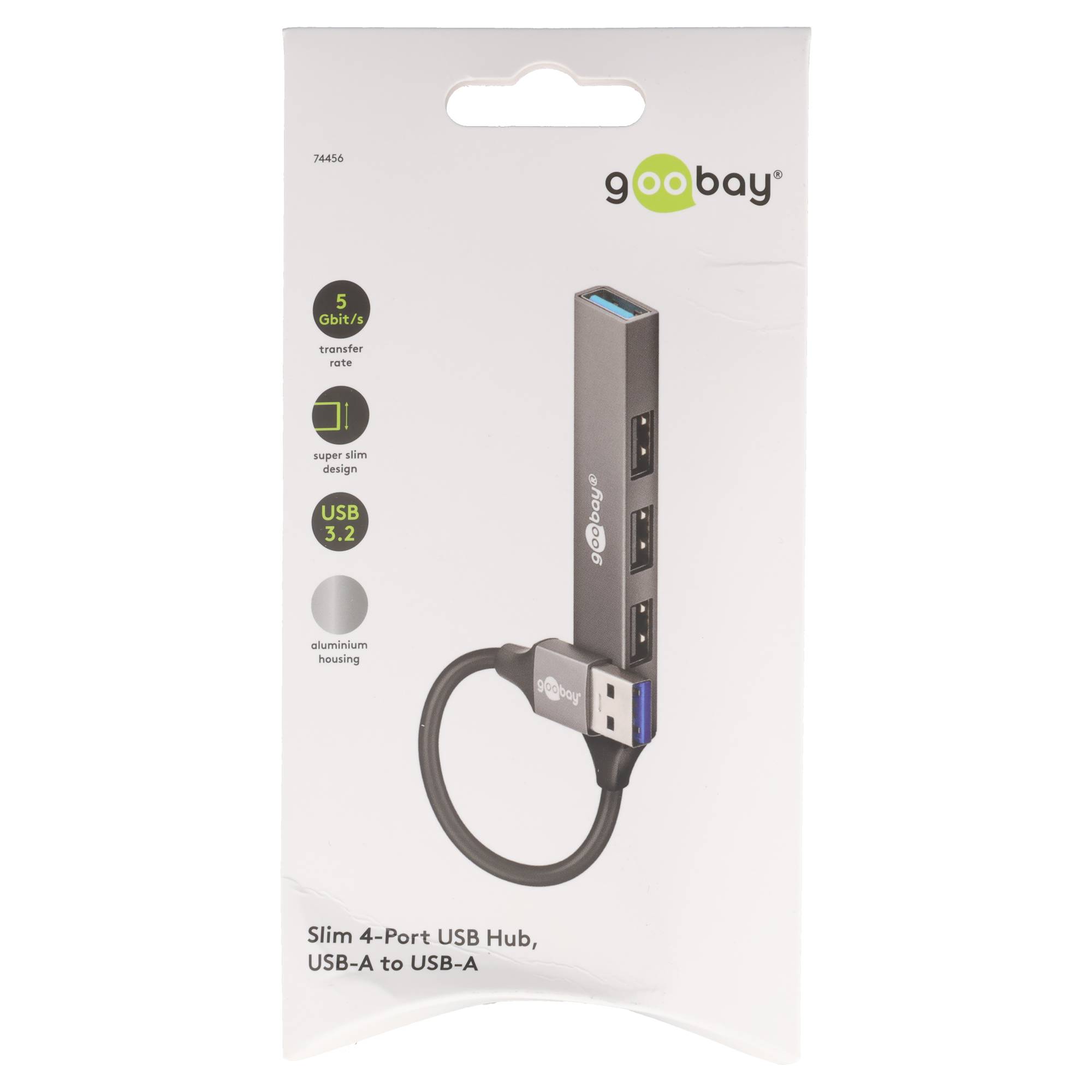 Goobay Slim 4-Port USB-Hub, USB-A auf USB-A, USB 3.2 - USB-A-Stecker (USB 3.2) > 1x USB-A-Buchse (USB 3.2), 3x USB-A-Buchse (USB 2.0)