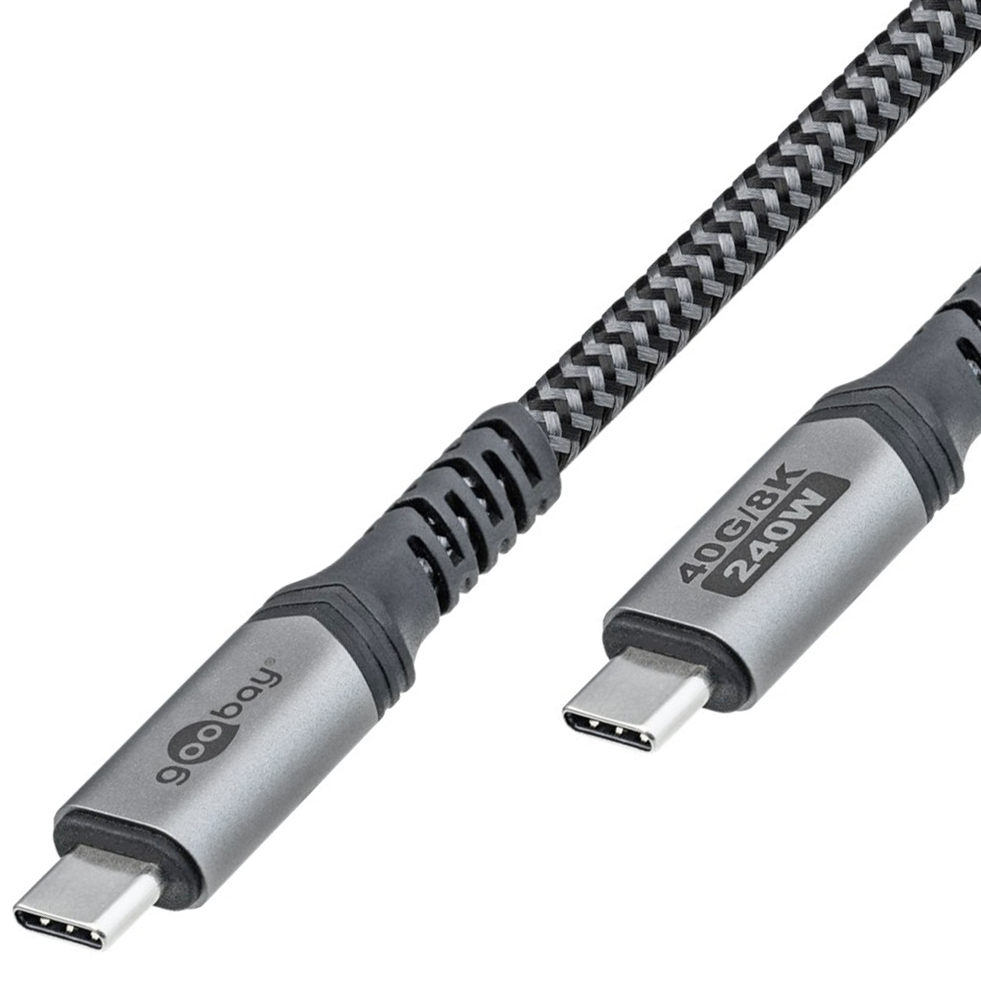 4.0 USB-C™-Kabel, USB4™, schwarz; silber 240W, 5A, 40 Gbit/s, Power Delivery, Textilmantel