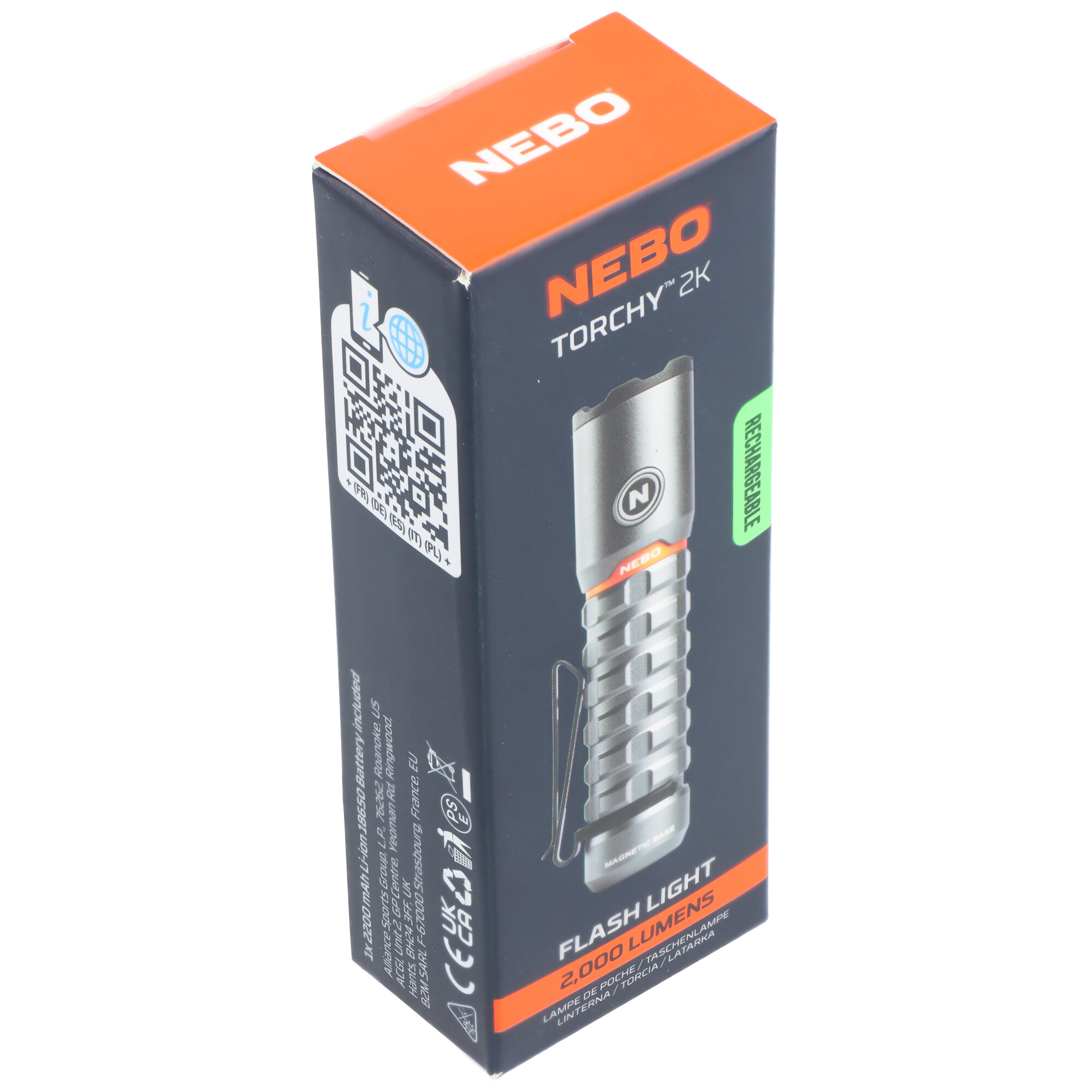 NEBO NEB-0033-G TORCHY 2K (USB C) – 2000 Lumen Taschenlampe in Box