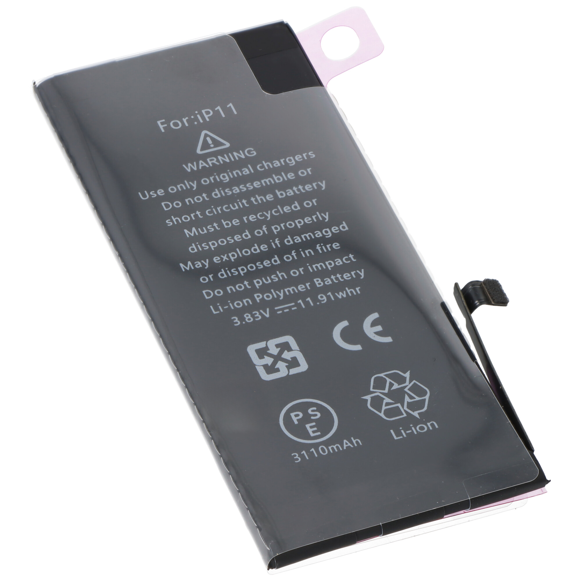Akku passend für Apple iPhone 11, Li-Polymer, 3,83V, 3110mAh, 11,9Wh, built-in, ohne Werkzeug - without battery health information