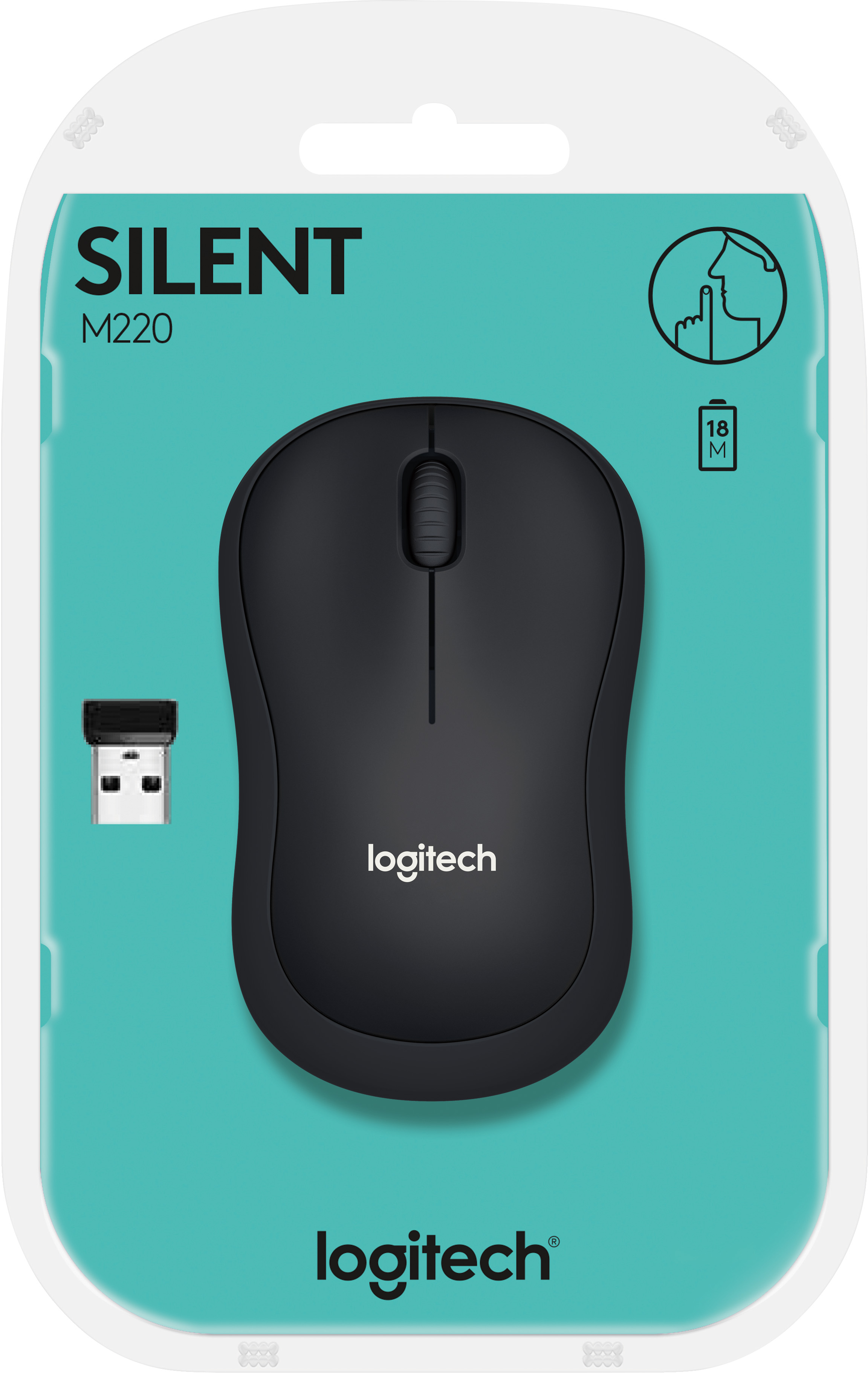 Logitech Maus M220, Silent, Wireless, anthrazit Optisch, 1000 dpi, 3 Tasten, Retail
