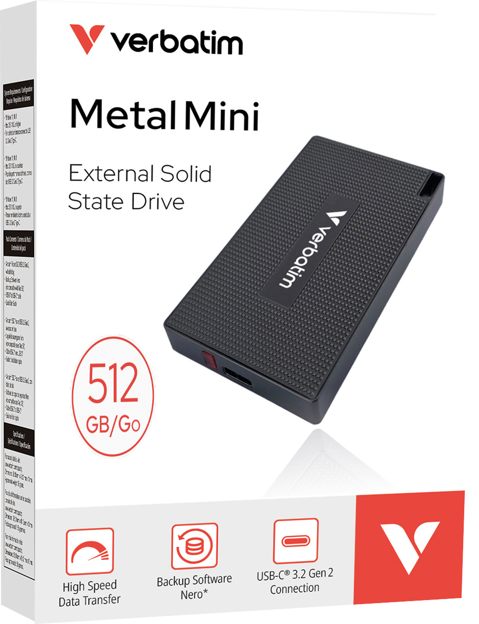 Verbatim SSD 512GB, USB 3.2, Typ A-C, Metal Mini (R) 2000MB/s, (W) 1750MB/s, Retail-Blister