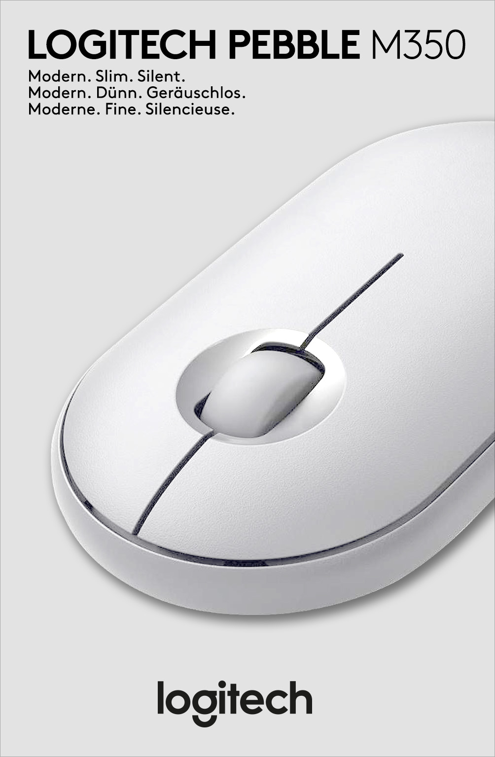 Logitech Maus M350, Pebble, Wireless, Bluetooth, weiss Optisch, 1000 dpi, 3 Tasten, Retail