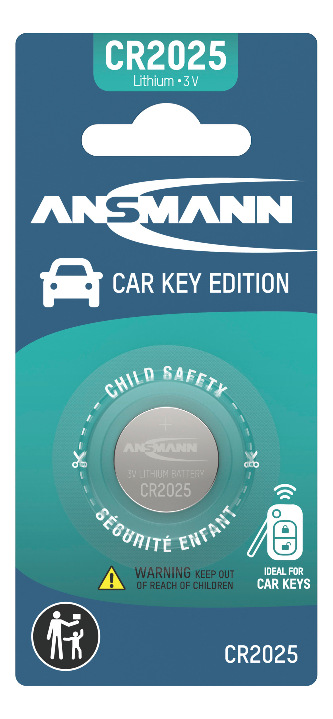 Ansmann Lithium Knopfzelle CR2025, Car Key Edition, ideal für den Autoschlüssel geeignet, 3 Volt