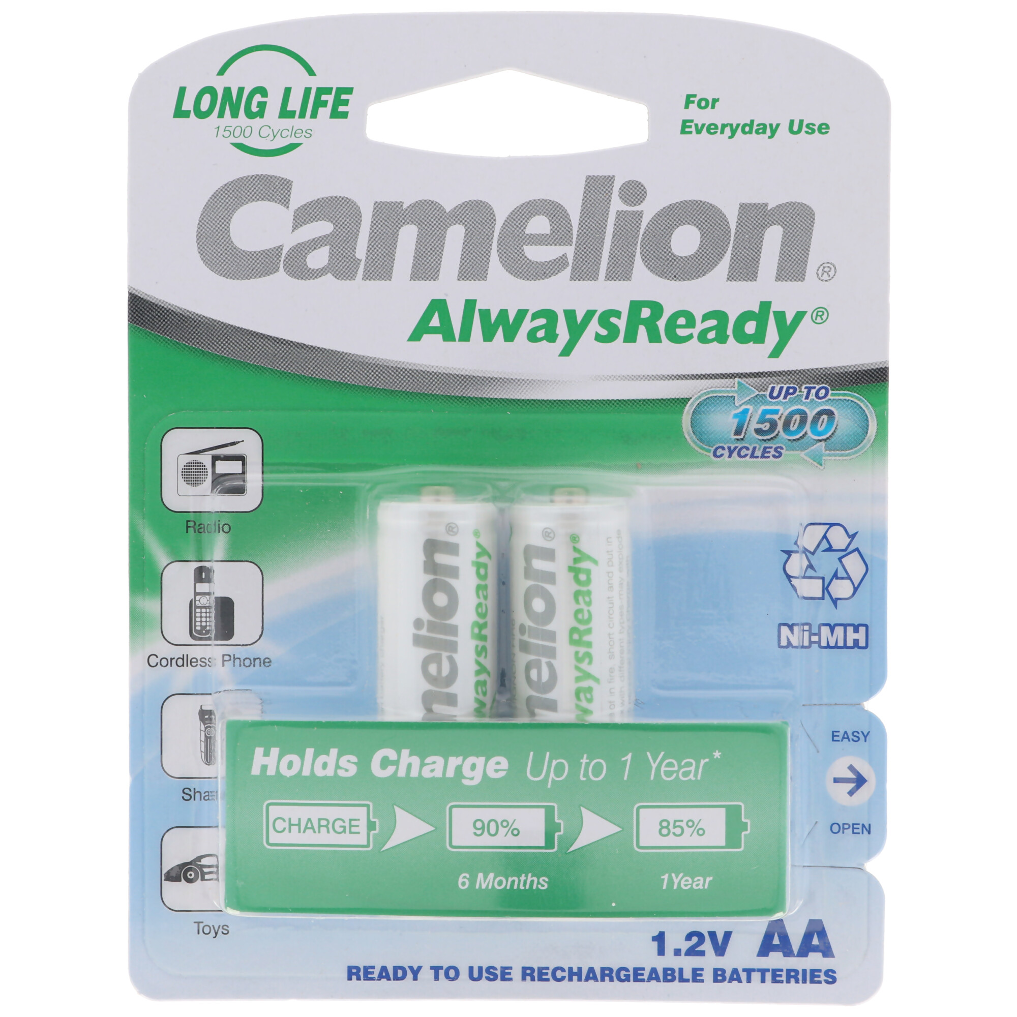 12 Stück Vorteilspack AA, Mignon LR6, HR6, NiMH Akku mit 1,2V 800mAh in 2er Blisterverpackung, Always Ready mit geringer Selbstentladung, Ready to Use Akku