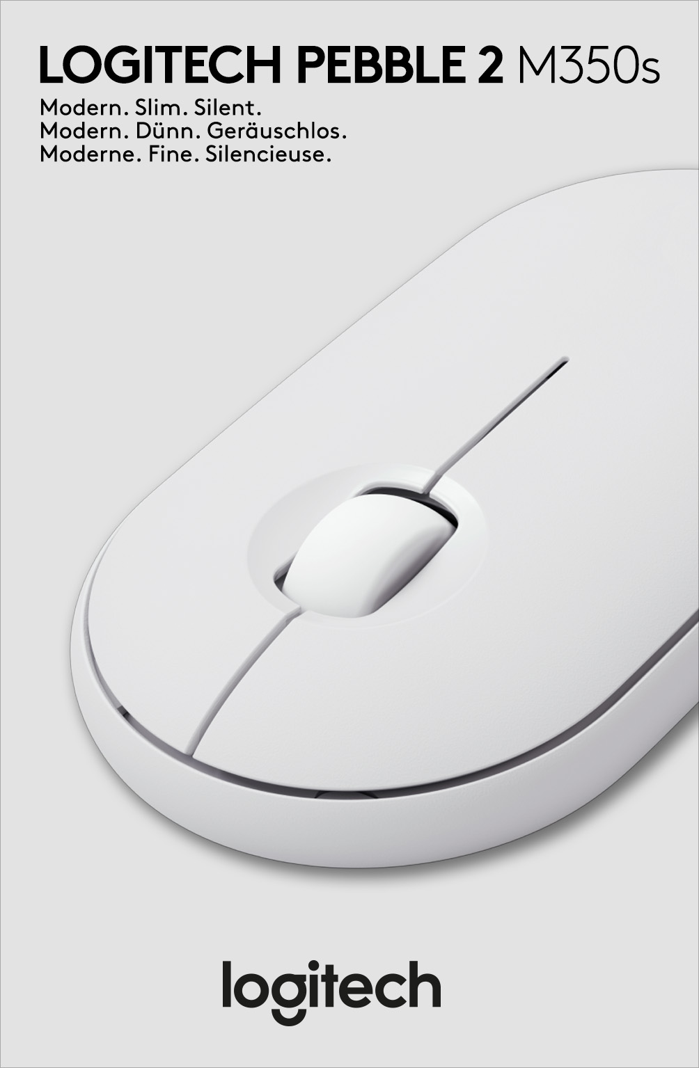Logitech Maus M350s, Pebble 2, Wireless, Bluetooth, weiss Optisch, 1000 dpi, 3 Tasten, Retail