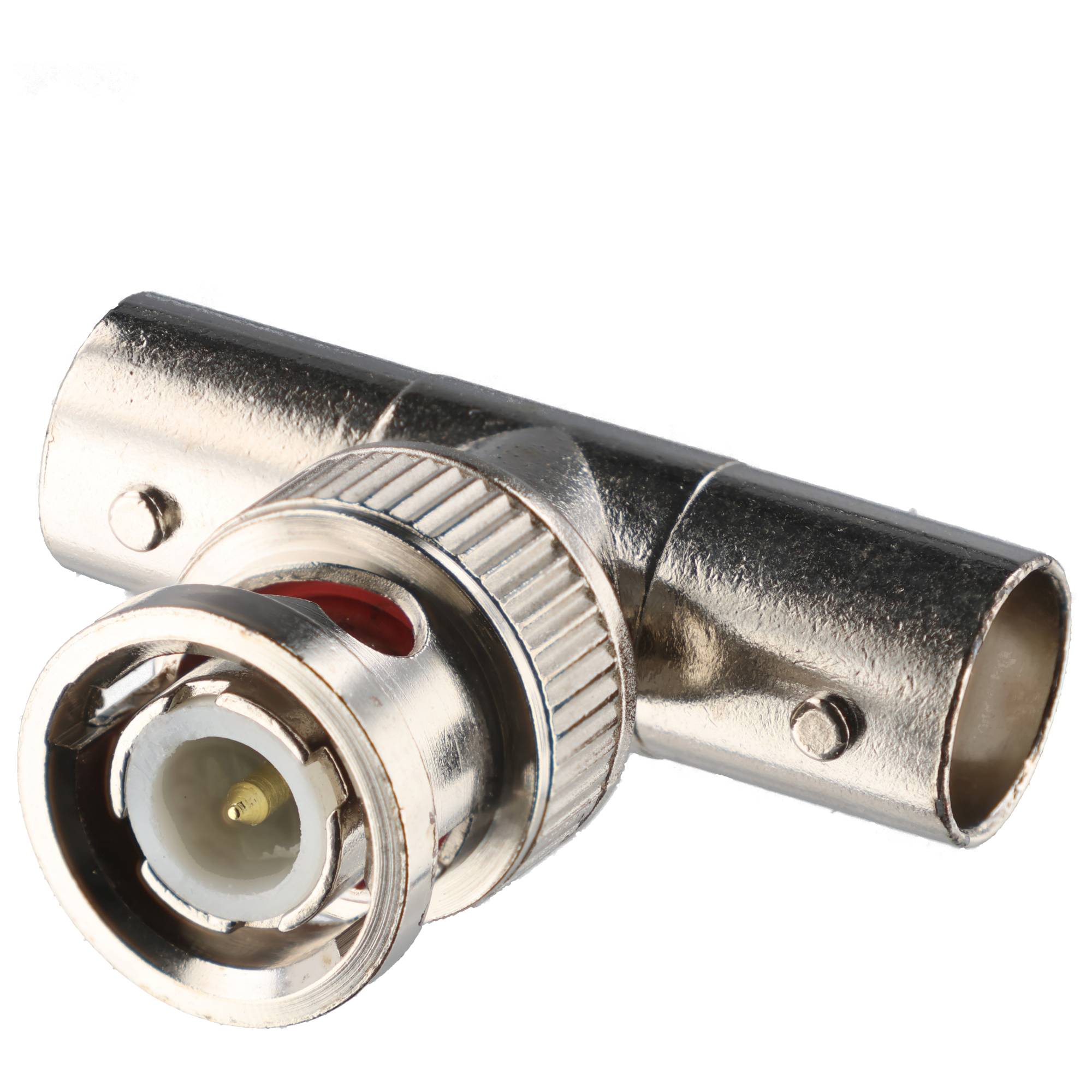 BNC-Stecker > 2x BNC-Kupplung - T-Adapter mit vergoldeten Kontakten
