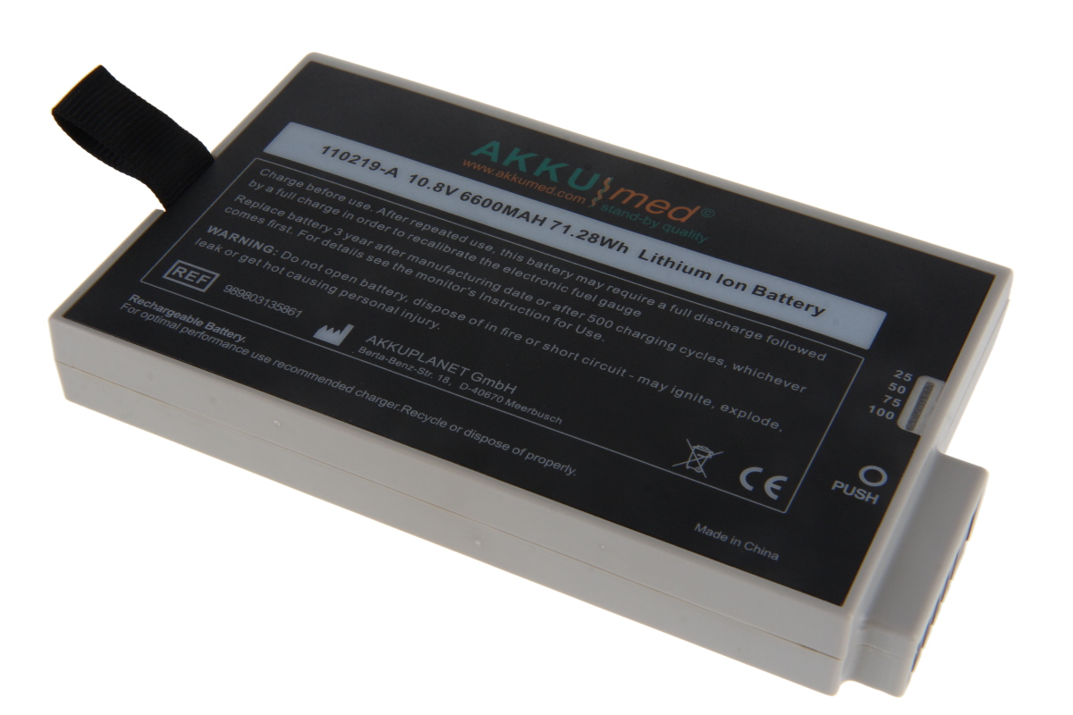 AKKUmed Li Ion Akku passend für Philips Monitor MP20/ MP30/ MP40 / MP5/ MP50/ MX400 - 10,8 V 6600 mAh 149x90x20 mm