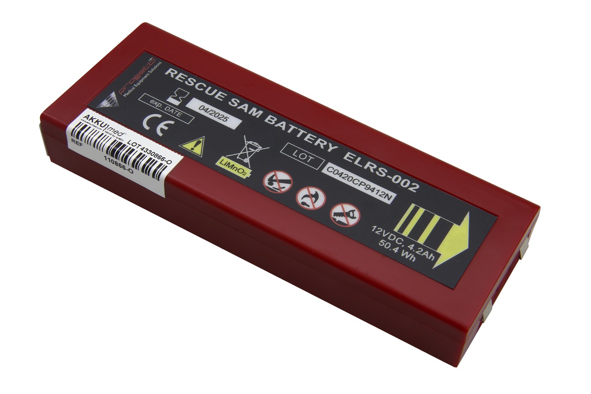 Original Lithiumbatterie für Defibrillator Progetti Rescue SAM AED - 12 V 4200 mAh 164x61x31 mm