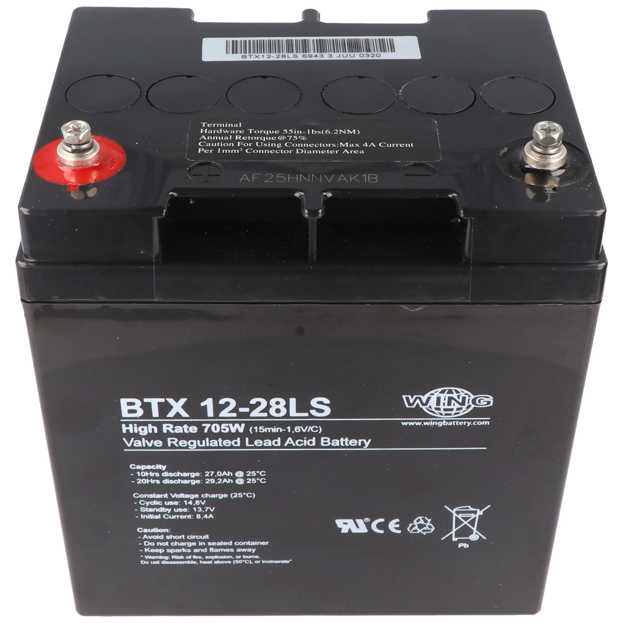 Wing BTX12-28LS 12V 28Ah high rate hochstromfähig Bleiakku AGM Blei Gel Akku, baugleich zu 6-GFM-30