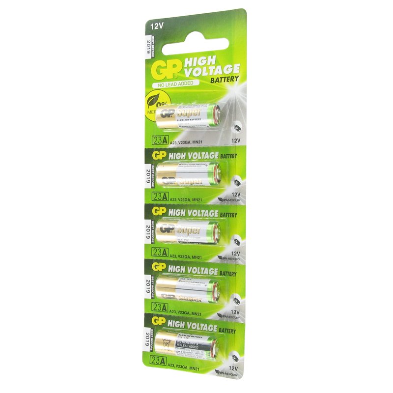 5 Stück GP23A 12 Volt Super High Voltage Alkaline Batterie 23Ae, A23, VA23GA, MS21, MN21, 8LR932, 28x10mm
