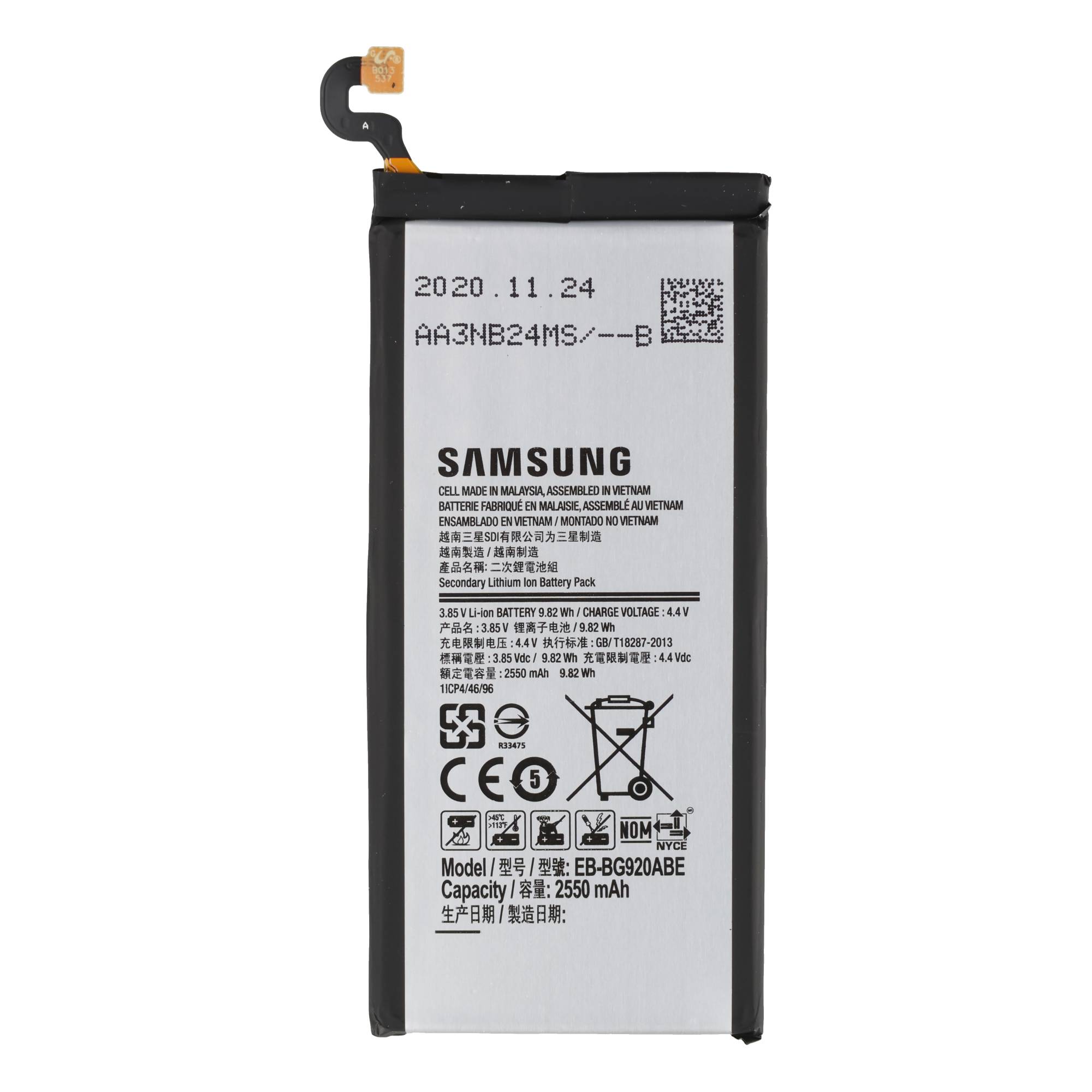 Akku Original Samsung für Galaxy S6 G920, Typ EB-BG920ABE, 2550 mAh, 3.7V