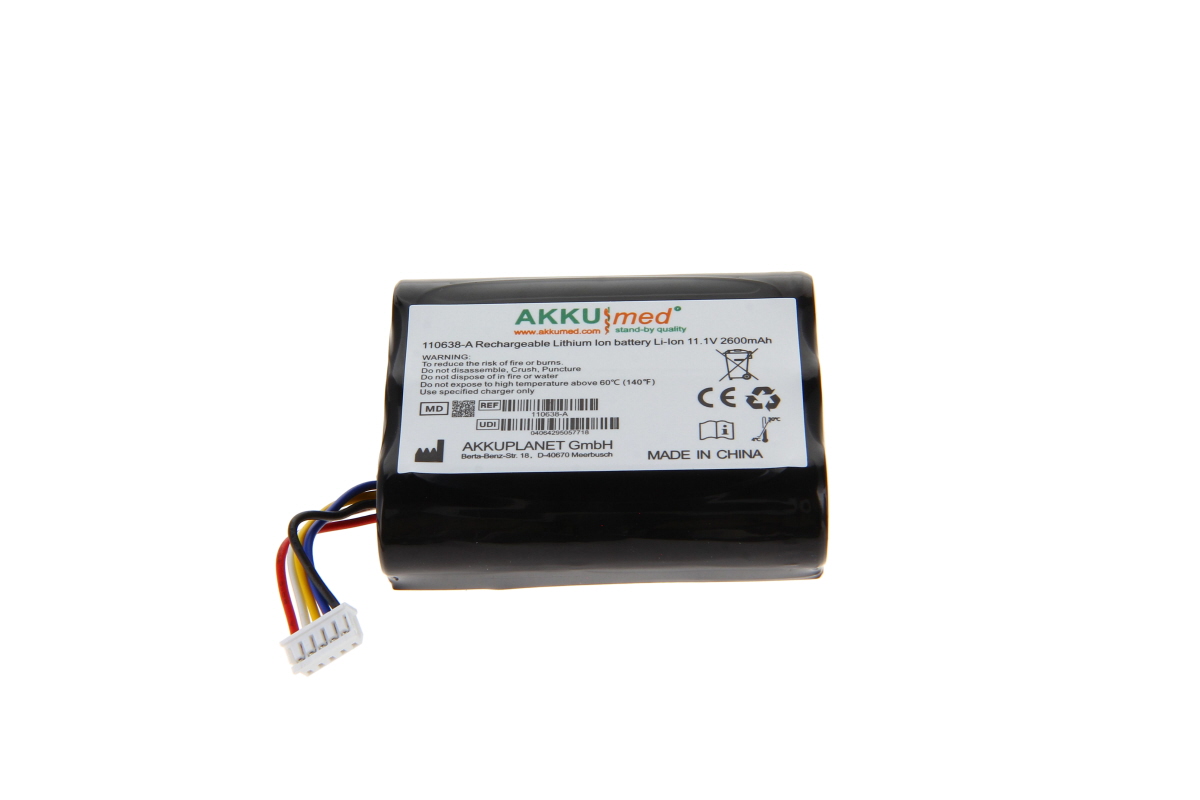 AKKUmed Li Ion Akku passend für Philips Monitor Suresigns VM1 , VS2+, VSi Typ 989803174881 - 11,1 V 2600 mAh 66,4x54,9x20,4 mm