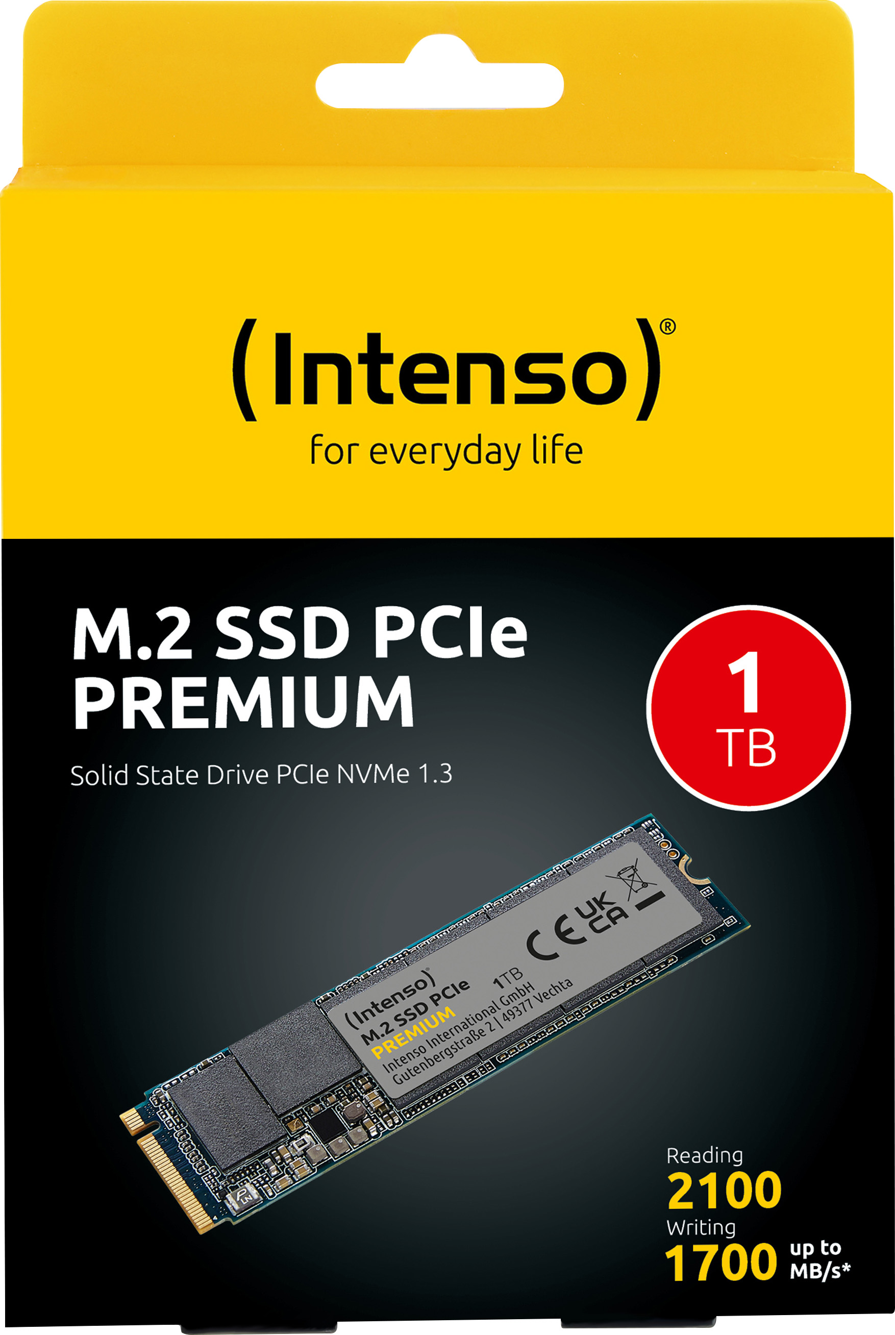 Intenso SSD 1TB, PCIe 3.0, M.2 2280, NVMe, Premium (R) 2100MB/s, (W) 1700MB/s, Retail