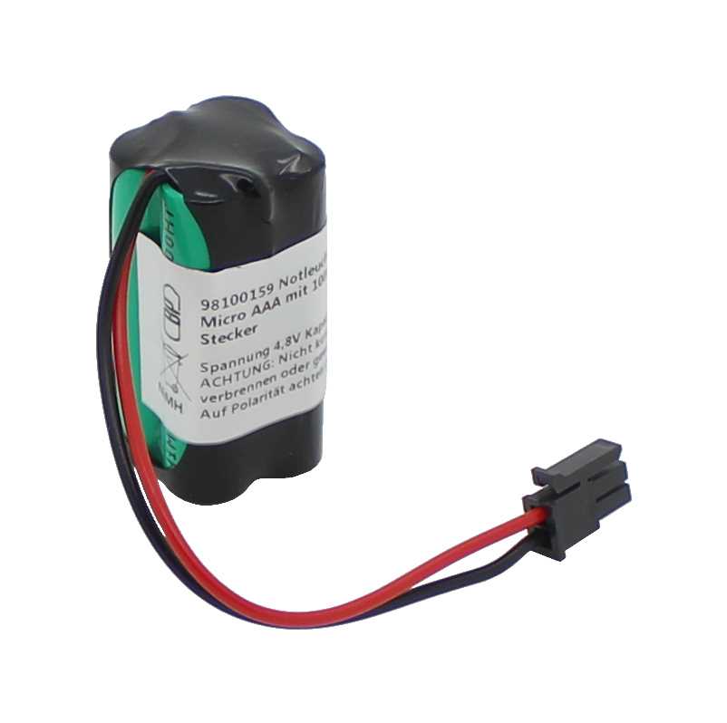 Notleuchtenakku NiMH 4,8V 600mAh F2x2 Micro AAA mit 100mm Kabel und Stecker