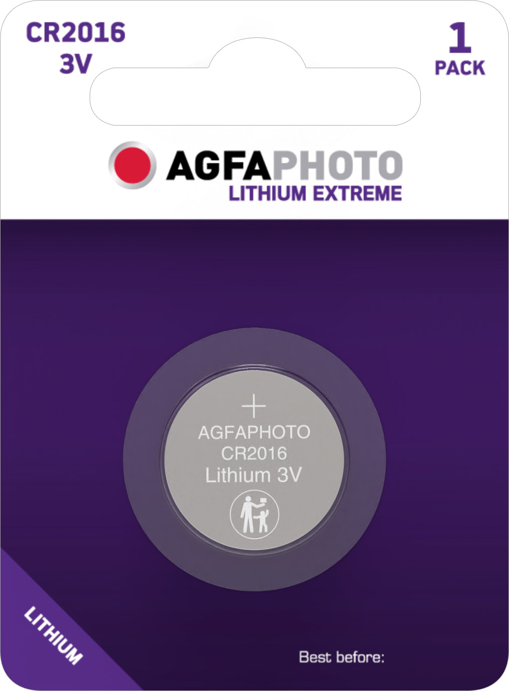 Agfaphoto Batterie Lithium, Knopfzelle, CR2016, 3V Extreme, Retail Blister (1-Pack)