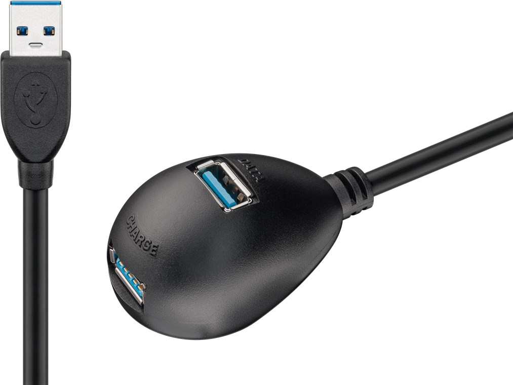 Goobay USB 3.0 Hi-Speed-Verlängerungskabel mit Standfuss, Schwarz - USB 3.0-Stecker (Typ A) > 2x USB 3.0-Buchse (Typ A)