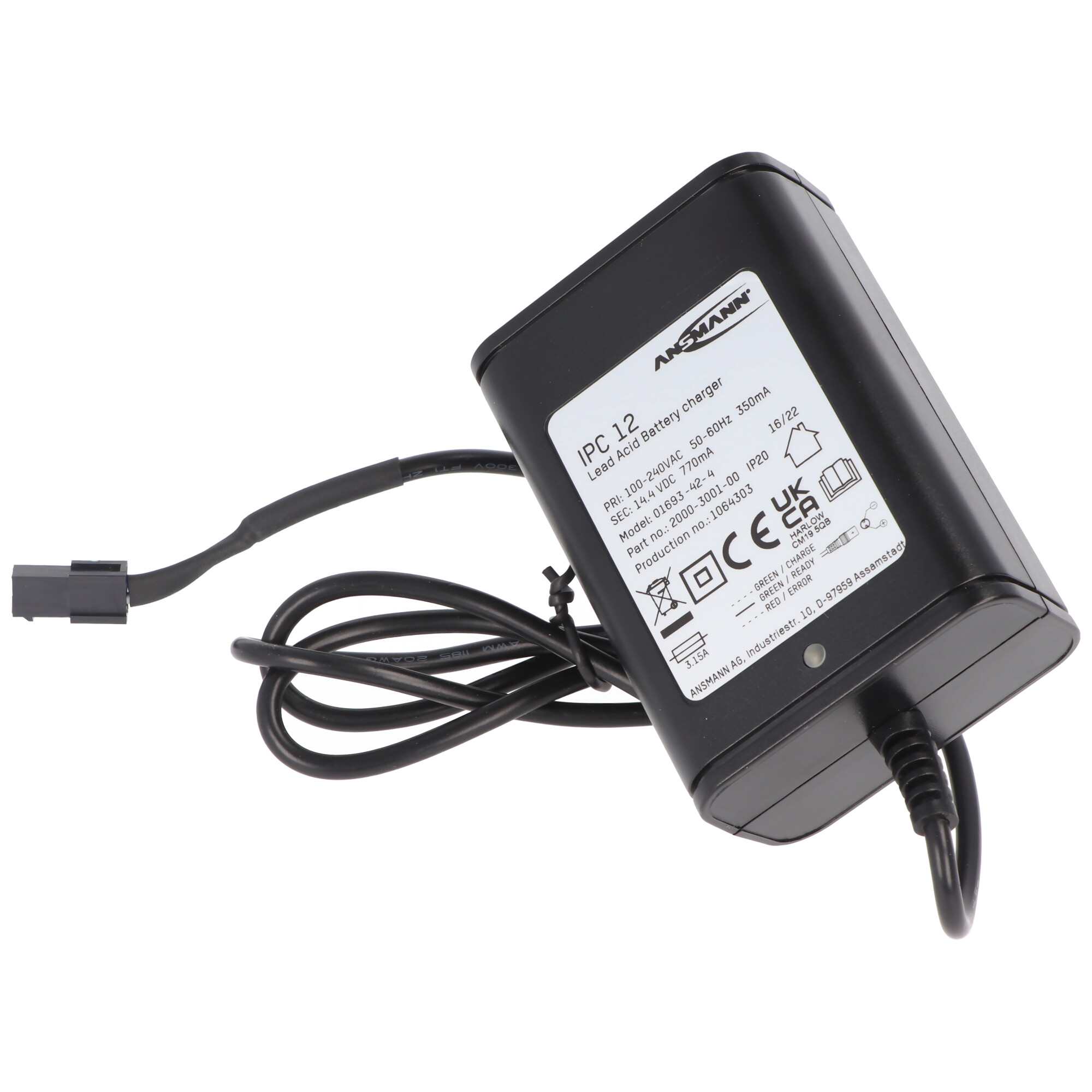 Automatik- Ladegerät passend für 2-24 Volt Bleiakkus mit Molex-Stecker-Anschluss mit Überladeschutz und Erhaltungsladung (ohne Akku)