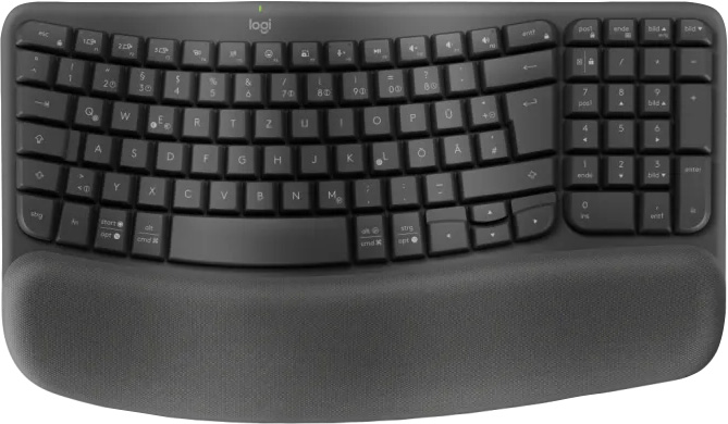 Logitech Tastatur Wave Keys, Wireless, Bluetooth, grafit Ergo, DE, USB-C, Bolt, Retail
