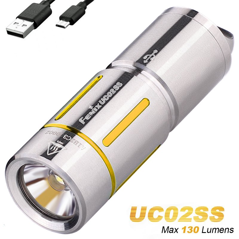 Fenix UC02SS LED schlüsselbundleuchte, mit Akku und Ladekabel, Farbe gold