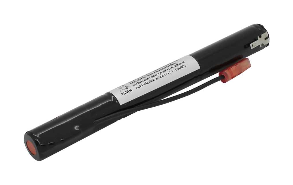 Notleuchtenakku NiMH 3,6V L1x3 Mignon AA mit Fastonstecker 2,8mm +Pol und 110mm Kabel und Faston-Buchse 2,8mm -Pol ersetzt Onelux AA09