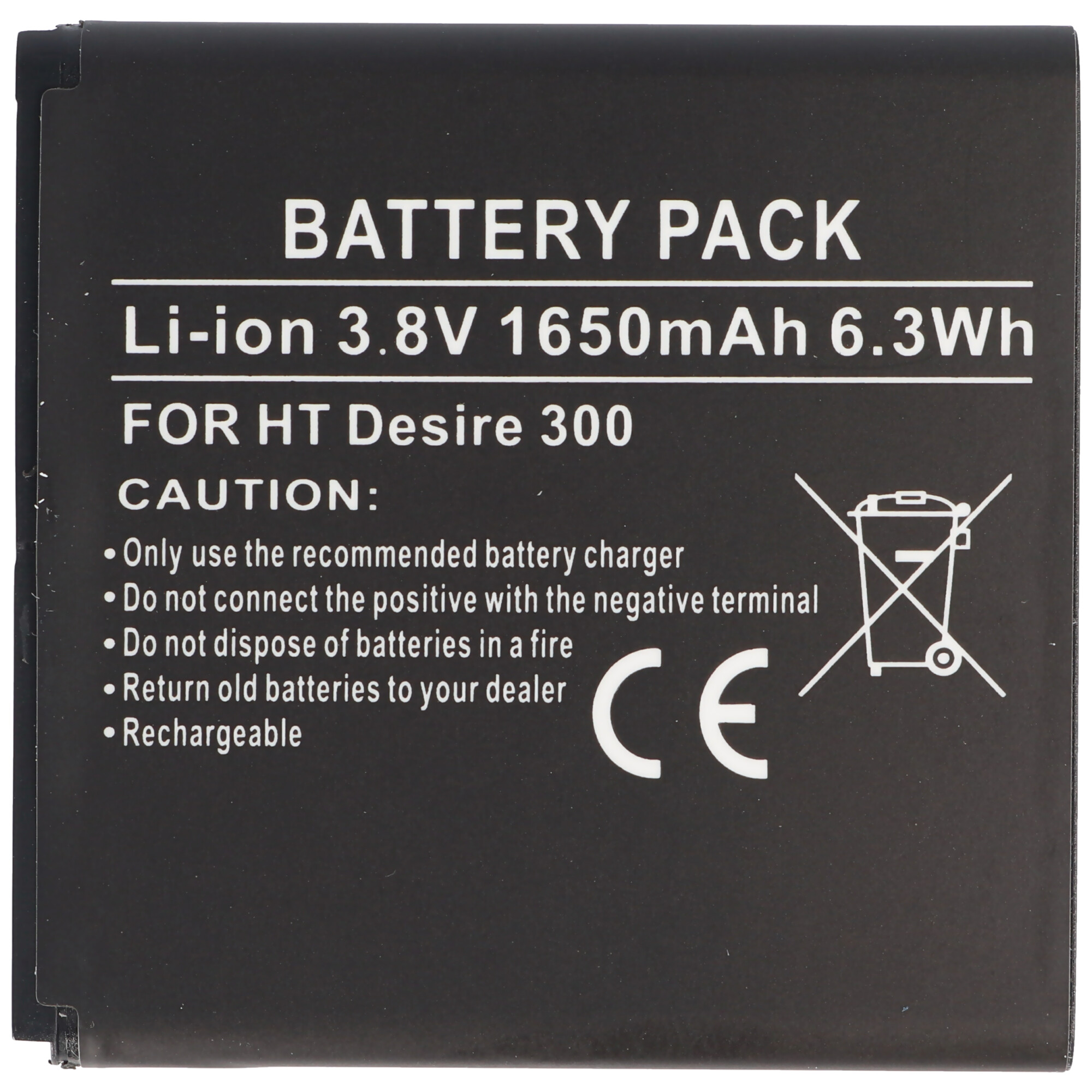 Akku passend für HTC Desire 300, Li-Ion, 3,8V, 1650mAh, 6,3Wh