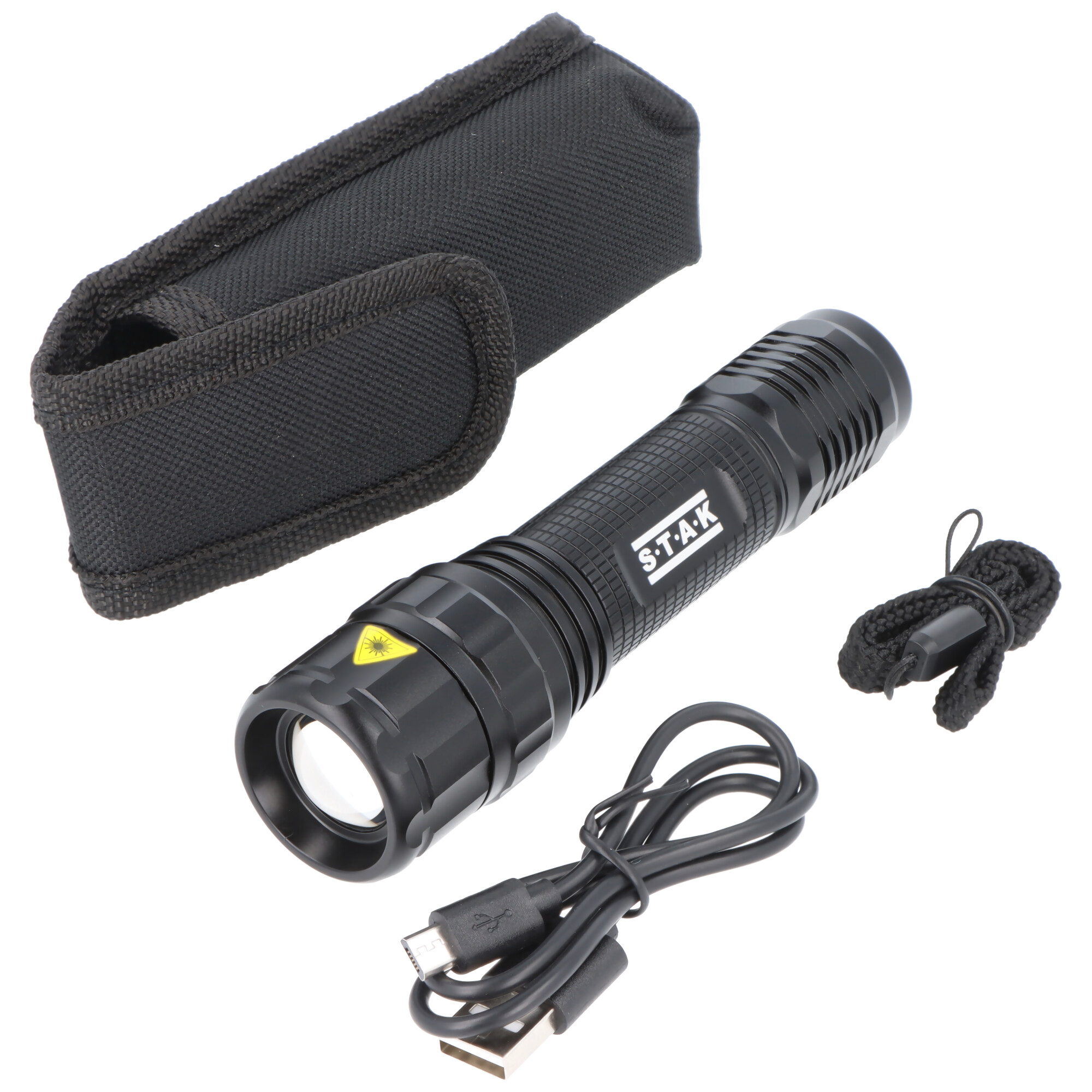 Velamp LED-Stabtaschenlampe, Cree LED XPL 10W, 800 Lumen, 300 m, mit Zoom, wiederaufladbar, mit Aufbewahrungstasche