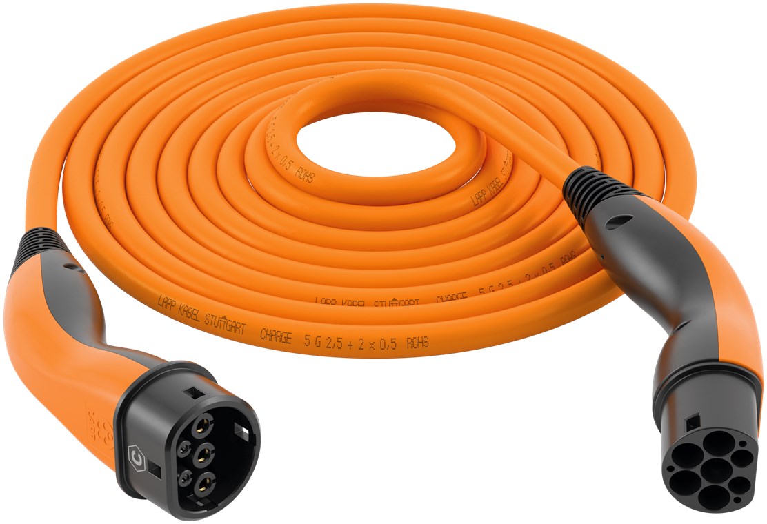 LAPP MOBILITY HELIX® Ladekabel Typ 2, bis zu 7,4 kW, 5 m, Orange - 32 A, 1-phasig, zum Laden von Hybrid- und Elektroautos mit Typ-2-Anschluss