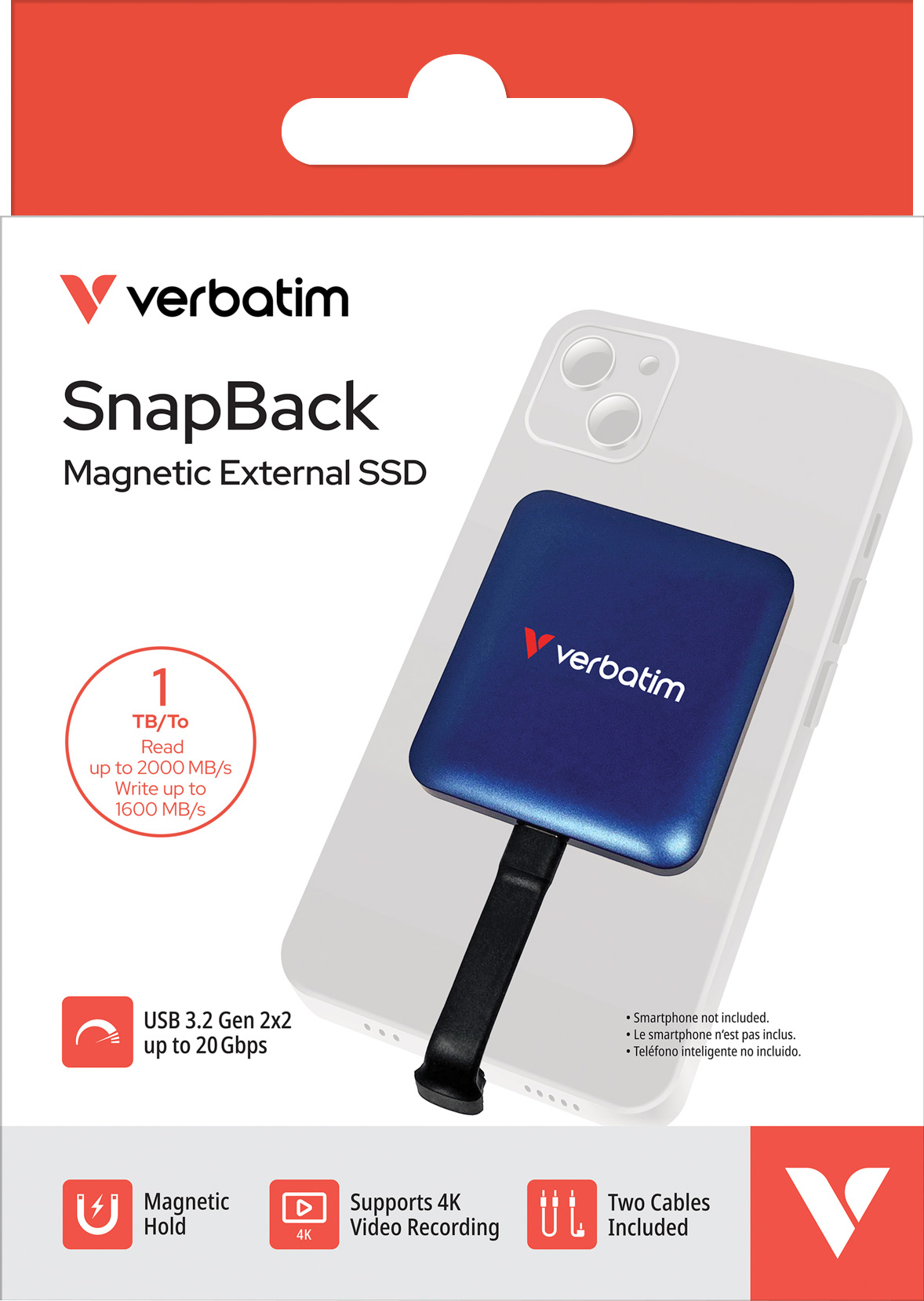 Verbatim SSD SnapBack 1TB, inkl. 2 Kabel, USB-C, Blue Metallic (R) 2000MB/s, (W) 1600MB/s, Retail-Blister