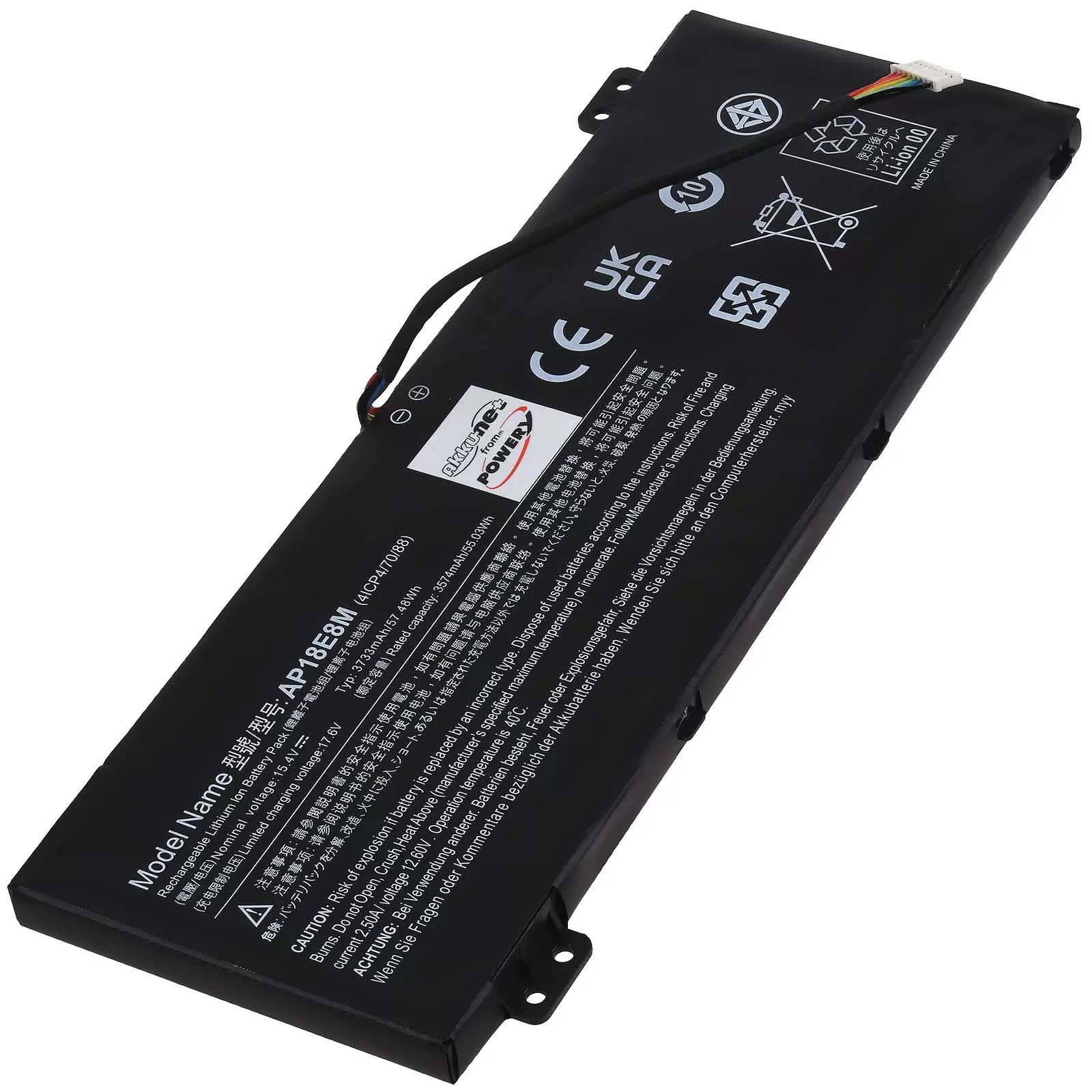 Akku passend für Gaming Laptop Acer Nitro 5 AN515-55-53S4 , Nitro 5 AN515-55-73LA, Typ AP18E7M - 15,4V - 3700 mAh