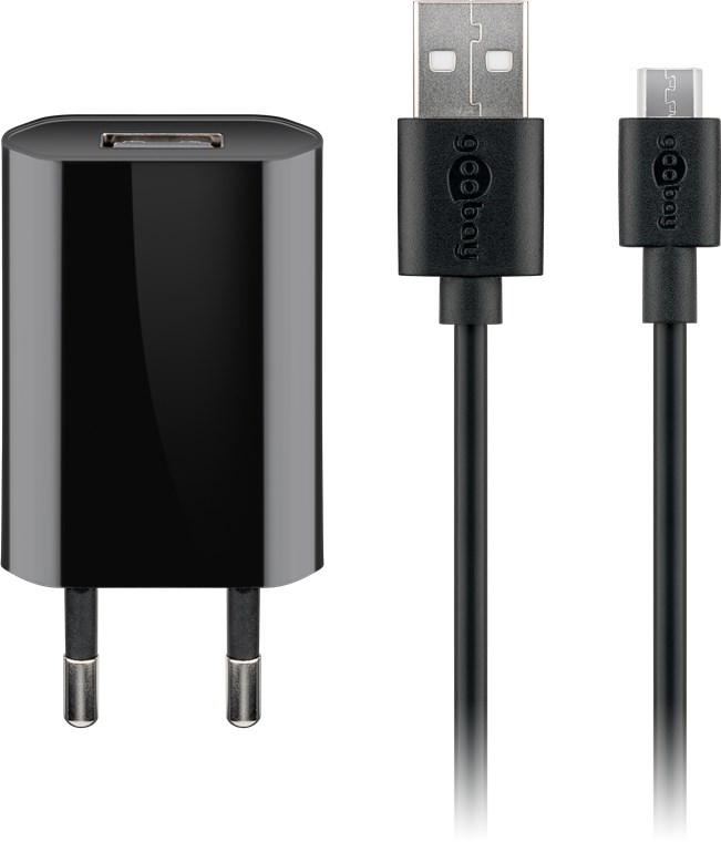 Goobay Micro USB-Ladeset 1 A - Netzteil mit Micro USB Kabel 1m (Schwarz)