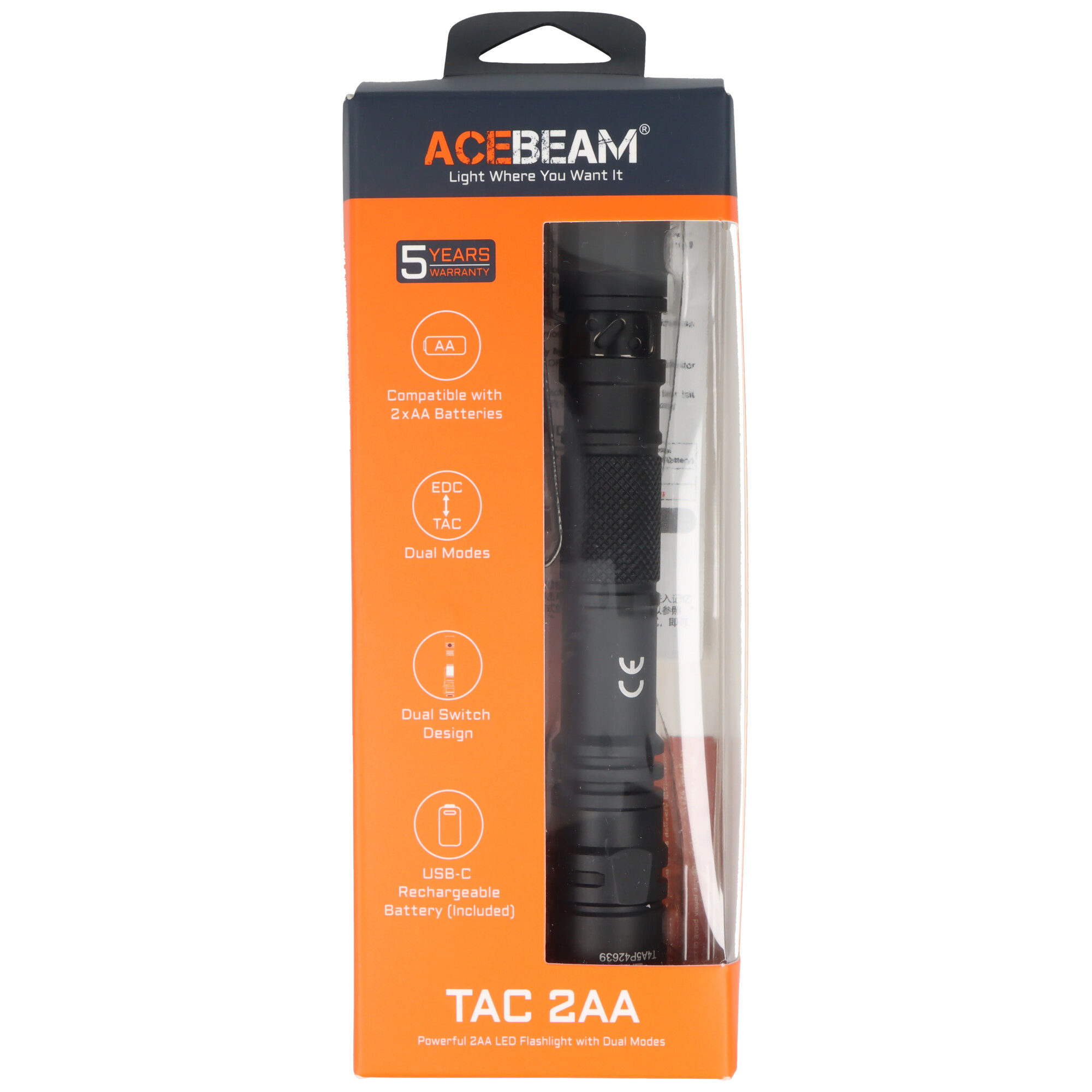 AceBeam TAC 2AA – LED-Taschenlampe mit 1600 Lumen und 181 Metern Reichweite