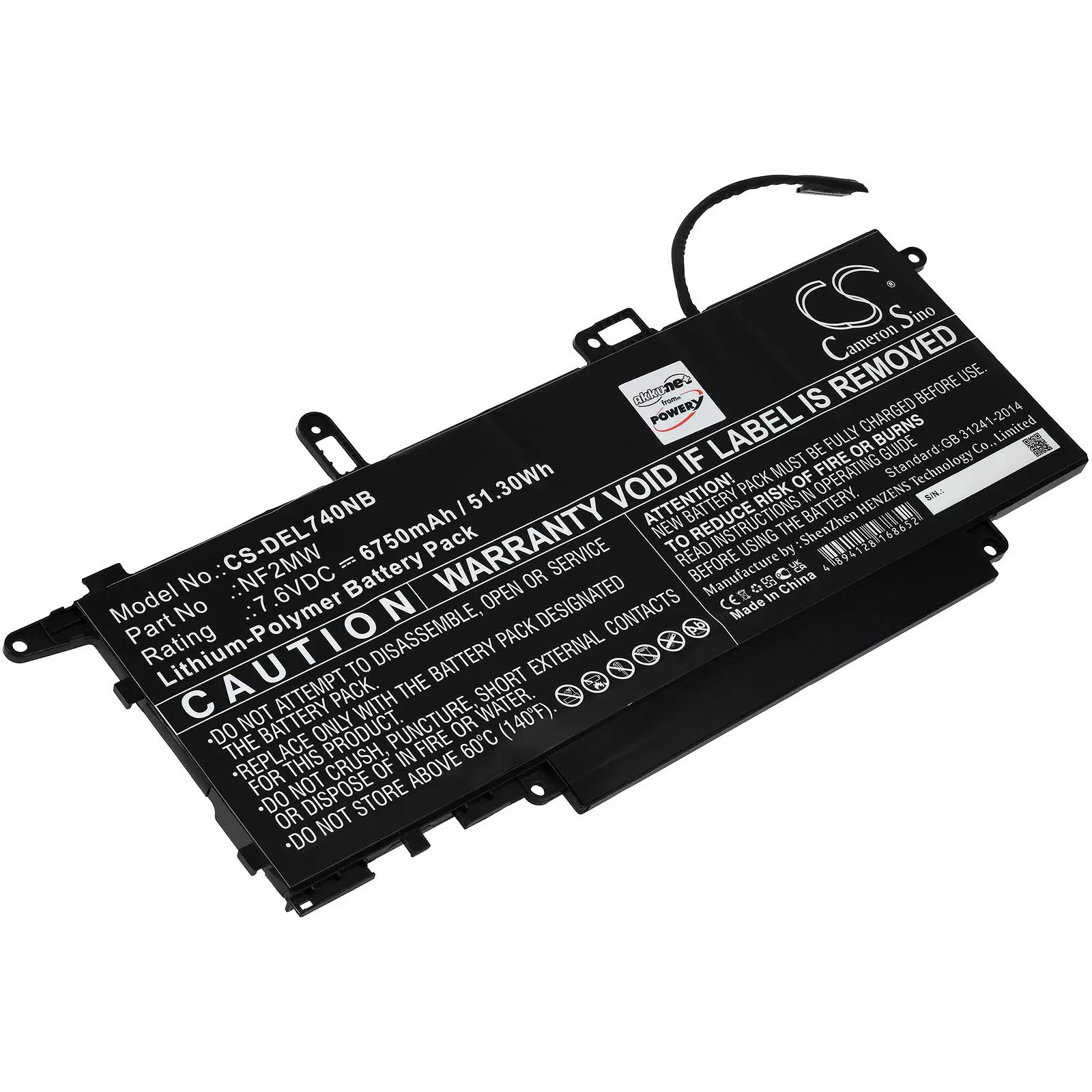 Akku passend für Laptop Dell Latitude 7400 2-in-1, Latitude 7310 2-in-1, Typ NF2MW - 7,6V - 6750 mAh