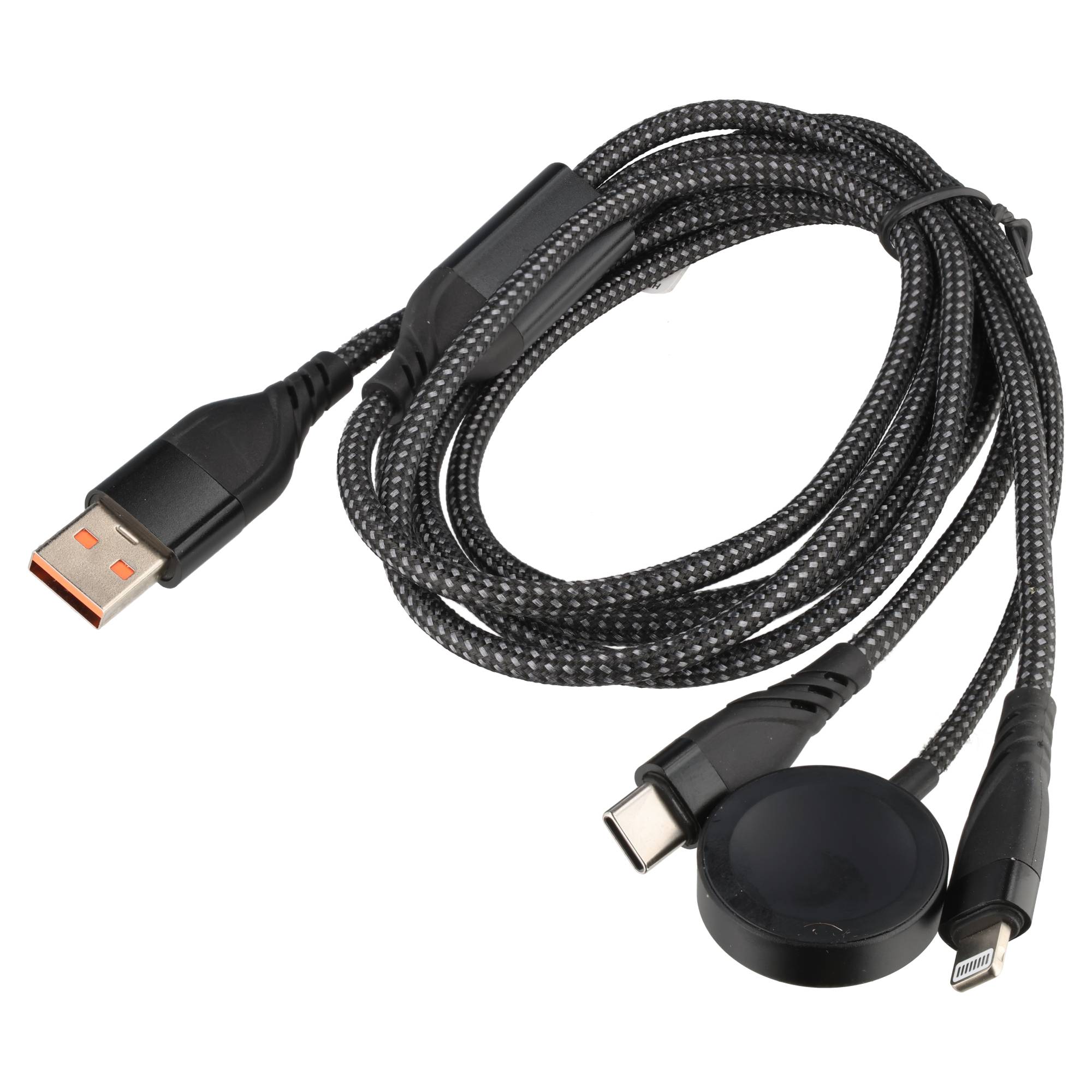 Lade- und Datenkabel 5in1, USB-A auf USB-C, Lightning und Magnetadapter für Smartwatch, Länge 1,5 Meter